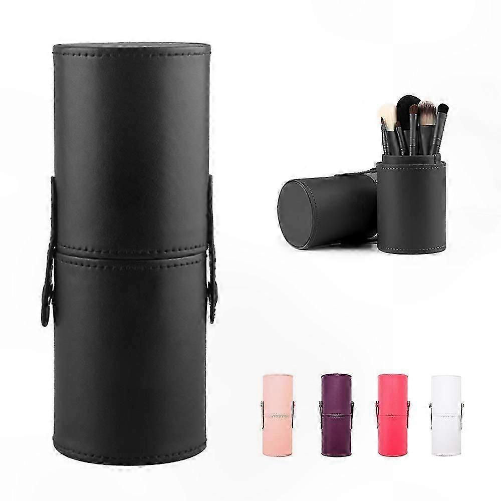 Black Leather Makeup Brush Holder Case Portable Storage Solution