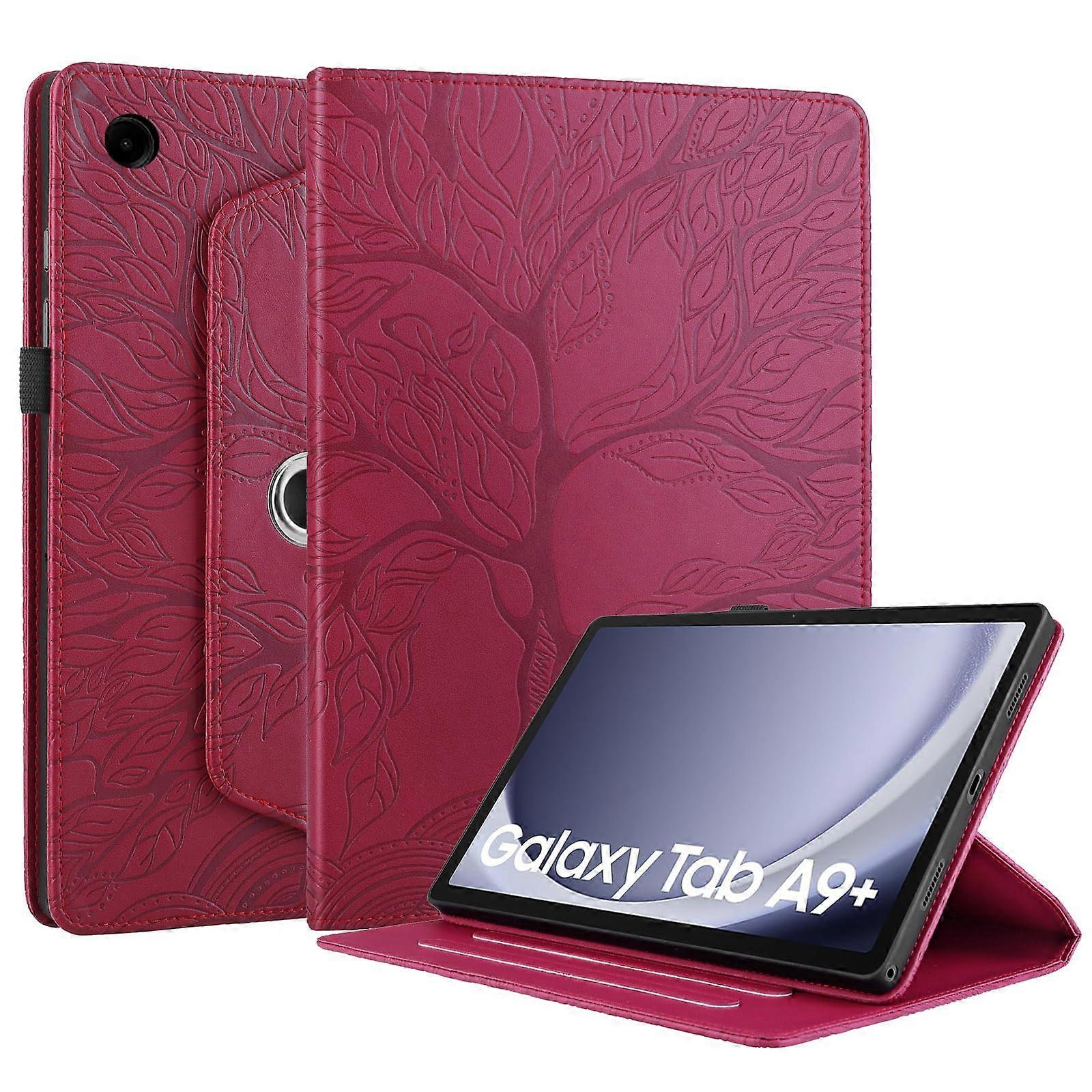 Case for Samsung Galaxy Tab A9+ 11 Inch 2023 SM-X210/X215 360° Rotatable PU Leather Multi-Angle Stand with Pen Holder Red