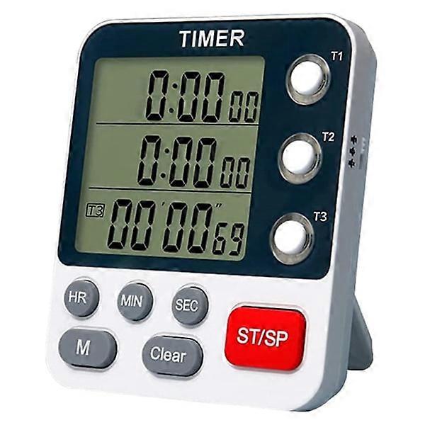 Digital Double Kitchen Timer, 3 Channels Up/Countdown, Cooking Timer, Large Display, High Volume A