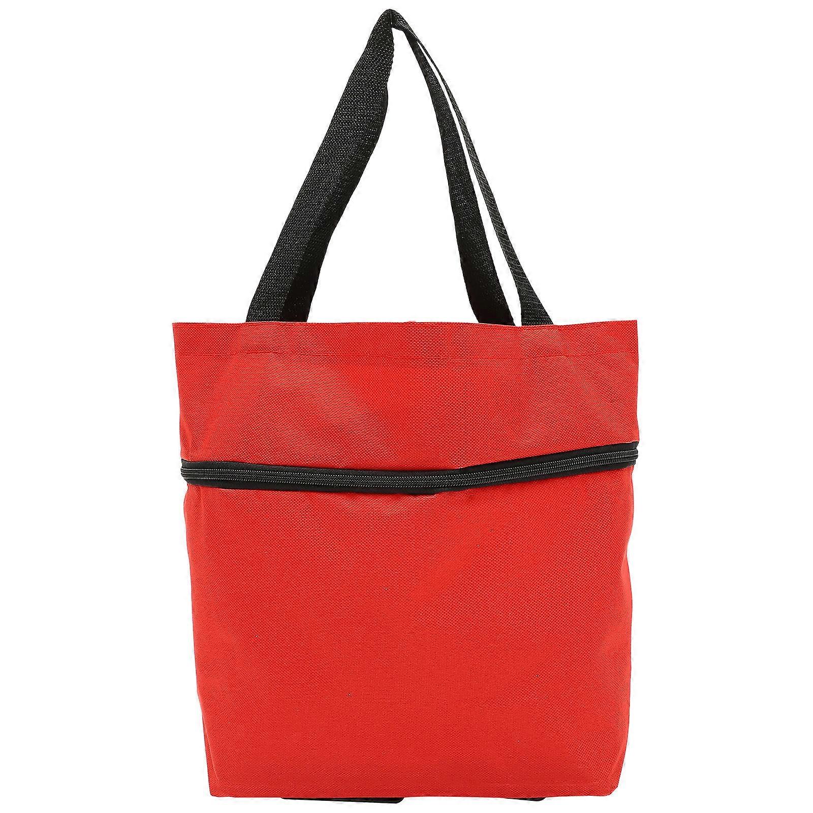 Collapsible Grocery Cart With Wheels For Shopping Use 48.00X39.00X10.00cm Red Adjustable Handles 1Set