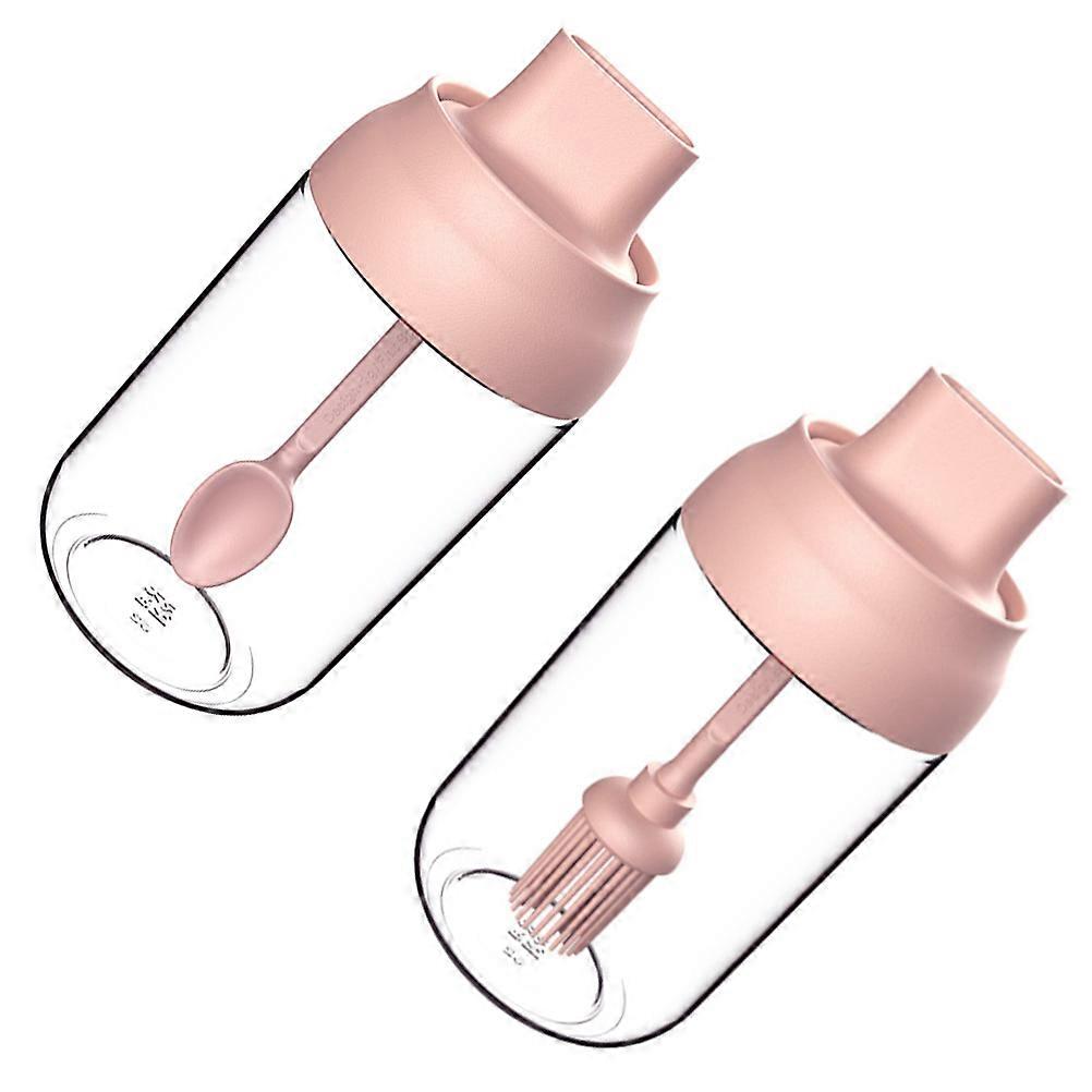 Portable Spice Bottle And Jar With Spoon For Kitchenware And Cooking 6.6X6.6X14cm Pink Multi-Functional For Solid And Liquid Seasoning 2Pcs