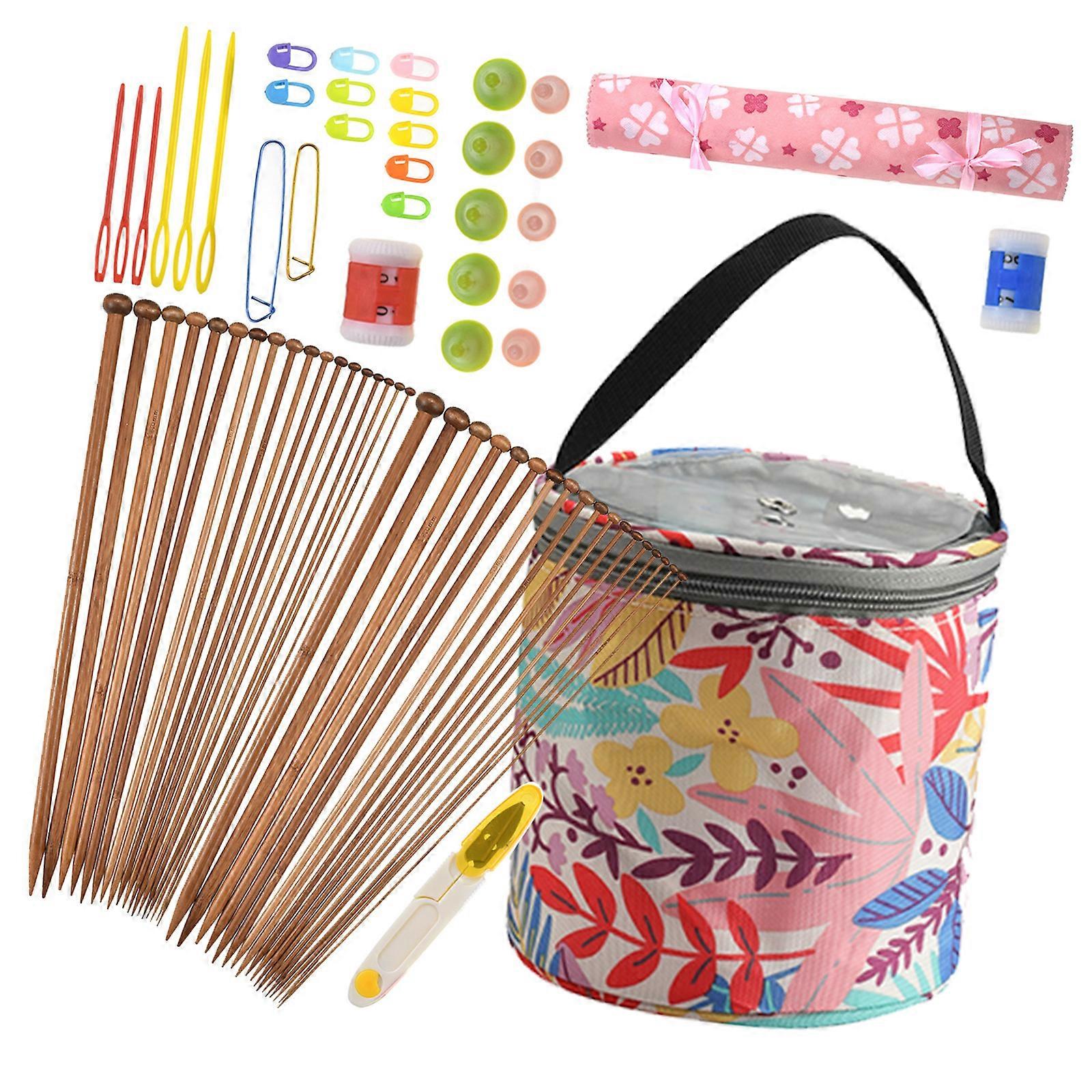 35cm Single Pointed Knitting Needle Set with Yarn Storage Bag Stitching Markers for Smooth Yarn Crafting Projects Multicolor