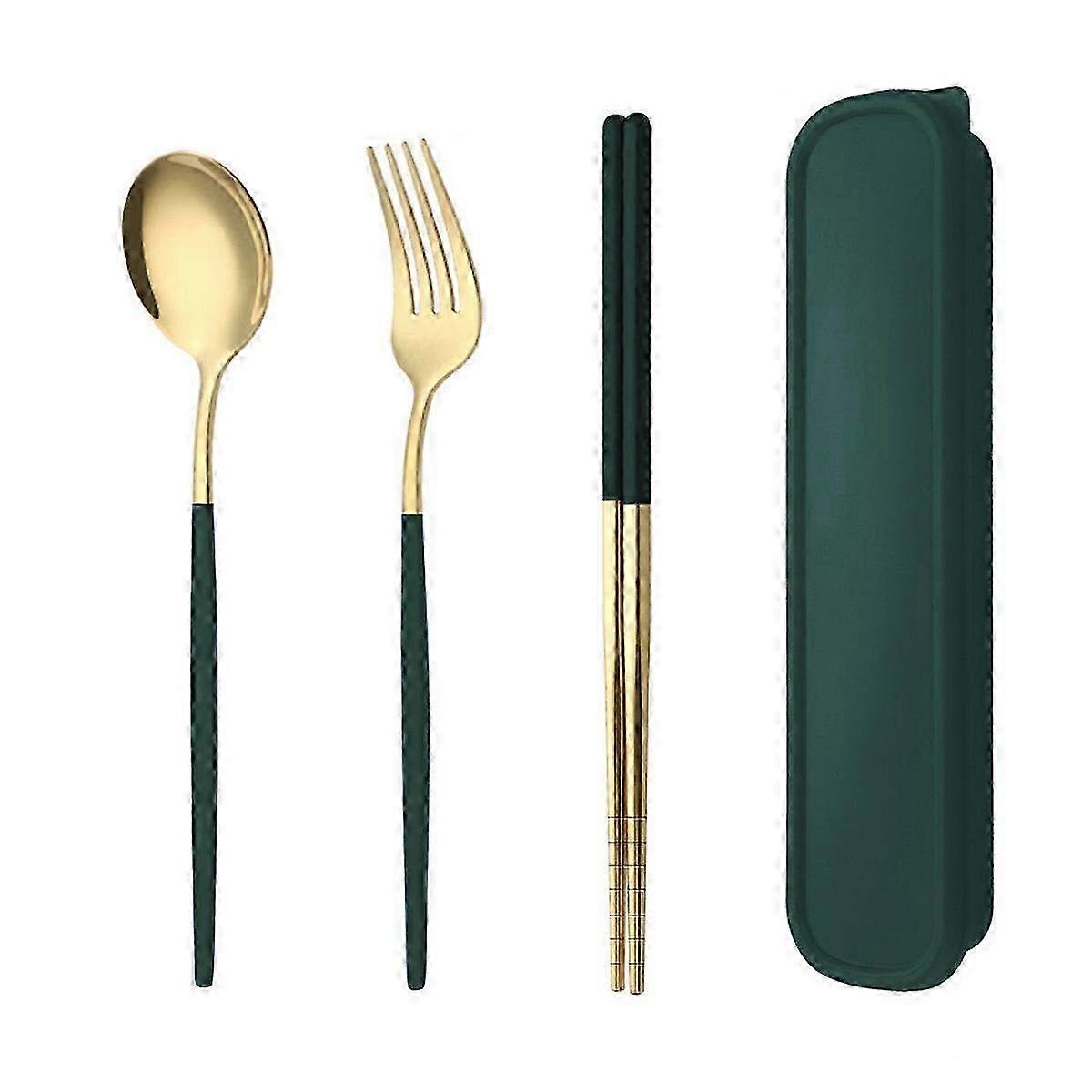 3-Piece Portable Flatware Set with Travel Case - Chopsticks, Fork & Spoon for On-the-Go Dining & Eco-Friendly Convenience