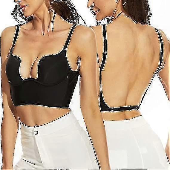 Women's Deep U-Back Plunge Bra with Clear Convertible Straps and Wire Lifting Support