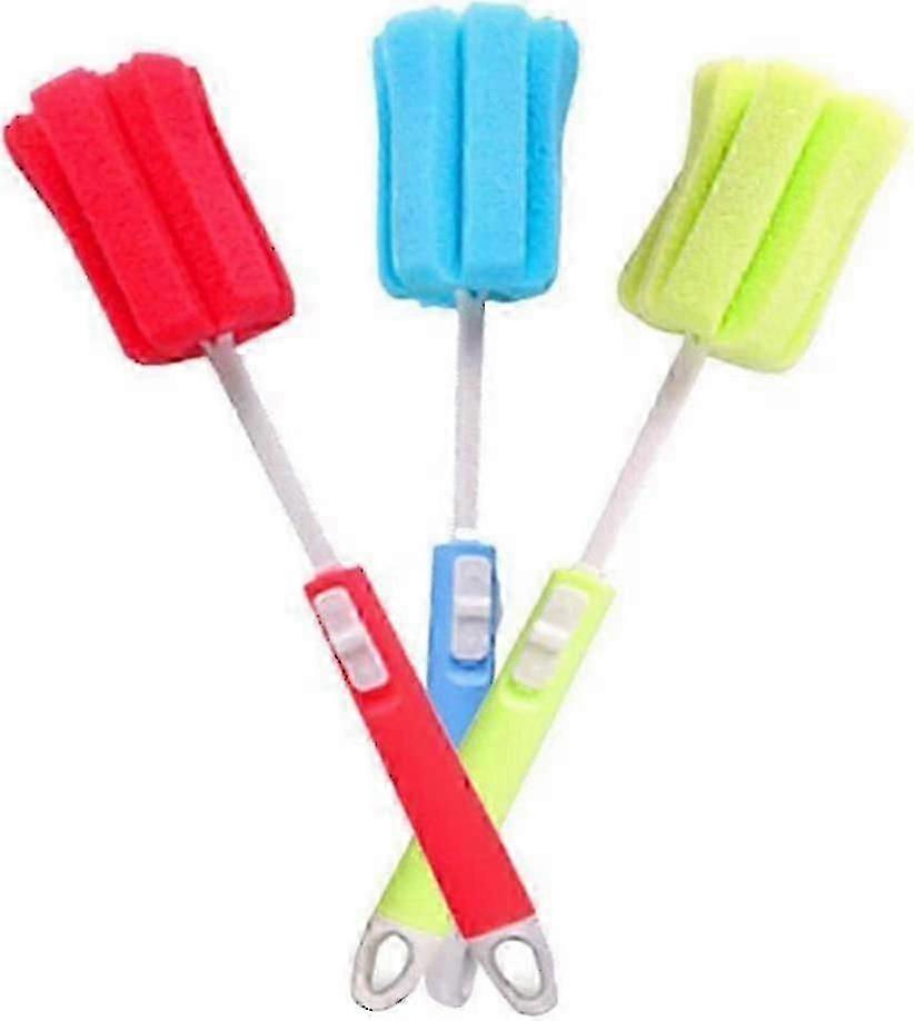 3 Pcs Long Handle Bottle Cleaning Brush with Foam Sponge Puff