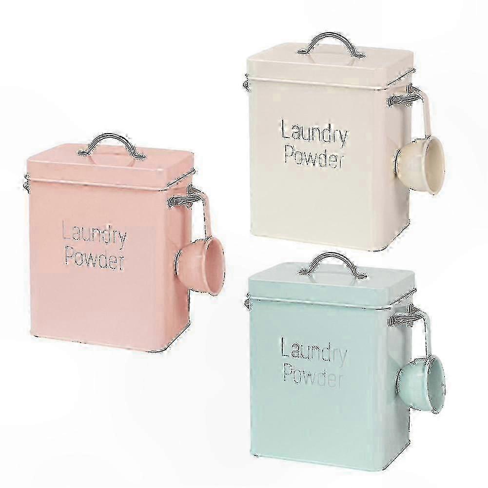 Square Laundry Powder Storage Container with Lid, Spoon, and Pill Case for Home Use