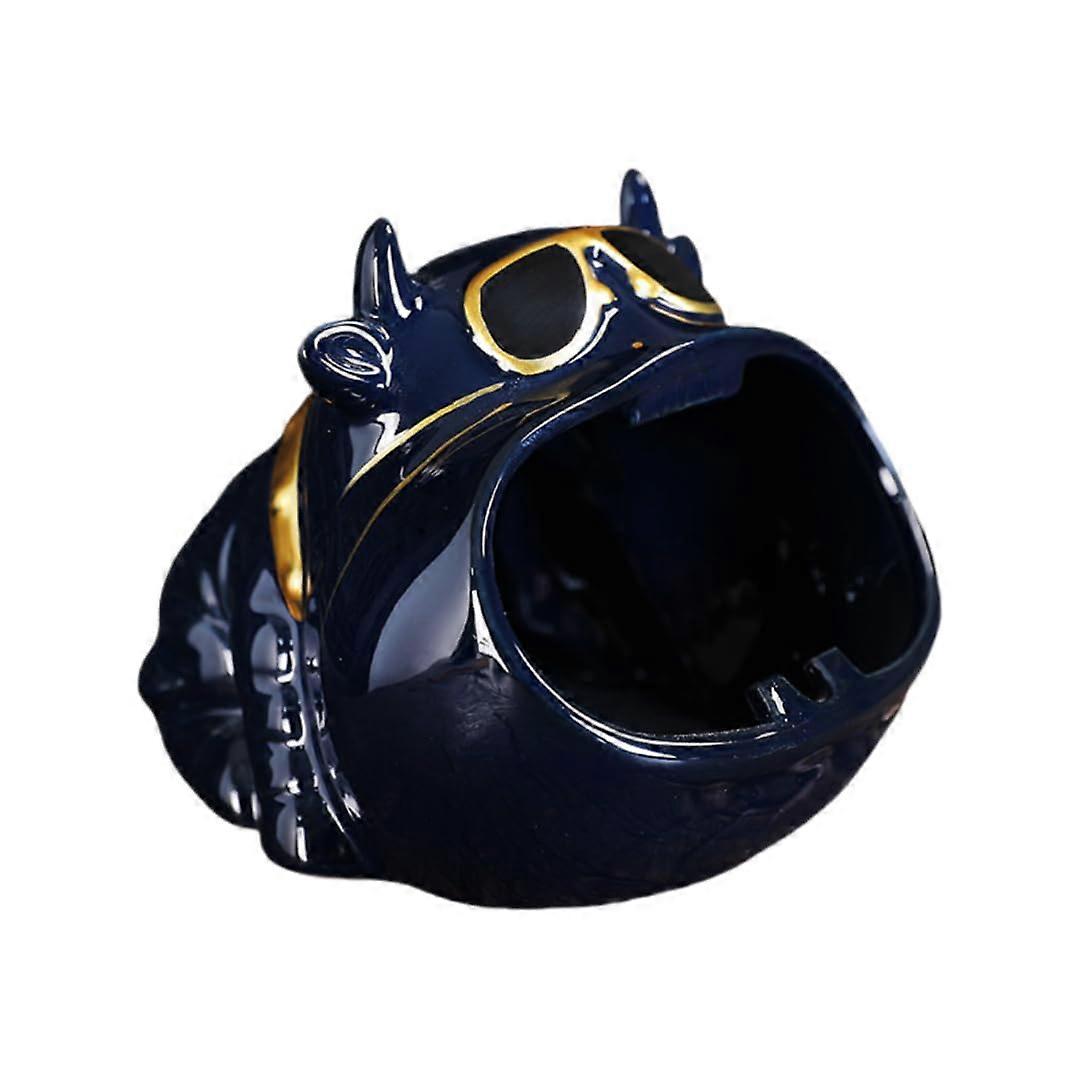 Ceramic Cow Ashtray with Glasses Windproof Black Desk Office Smoking Accessory