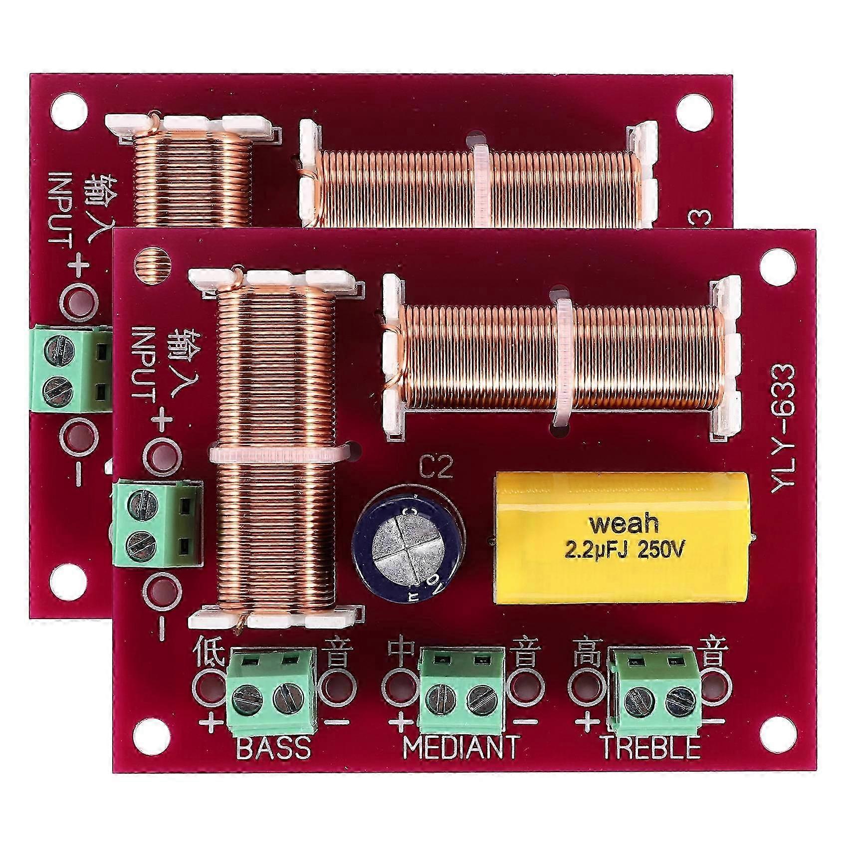 2Pcs 200W 3-Way Audio Speaker Crossover with Treble, Midrange & Bass Frequency Filters