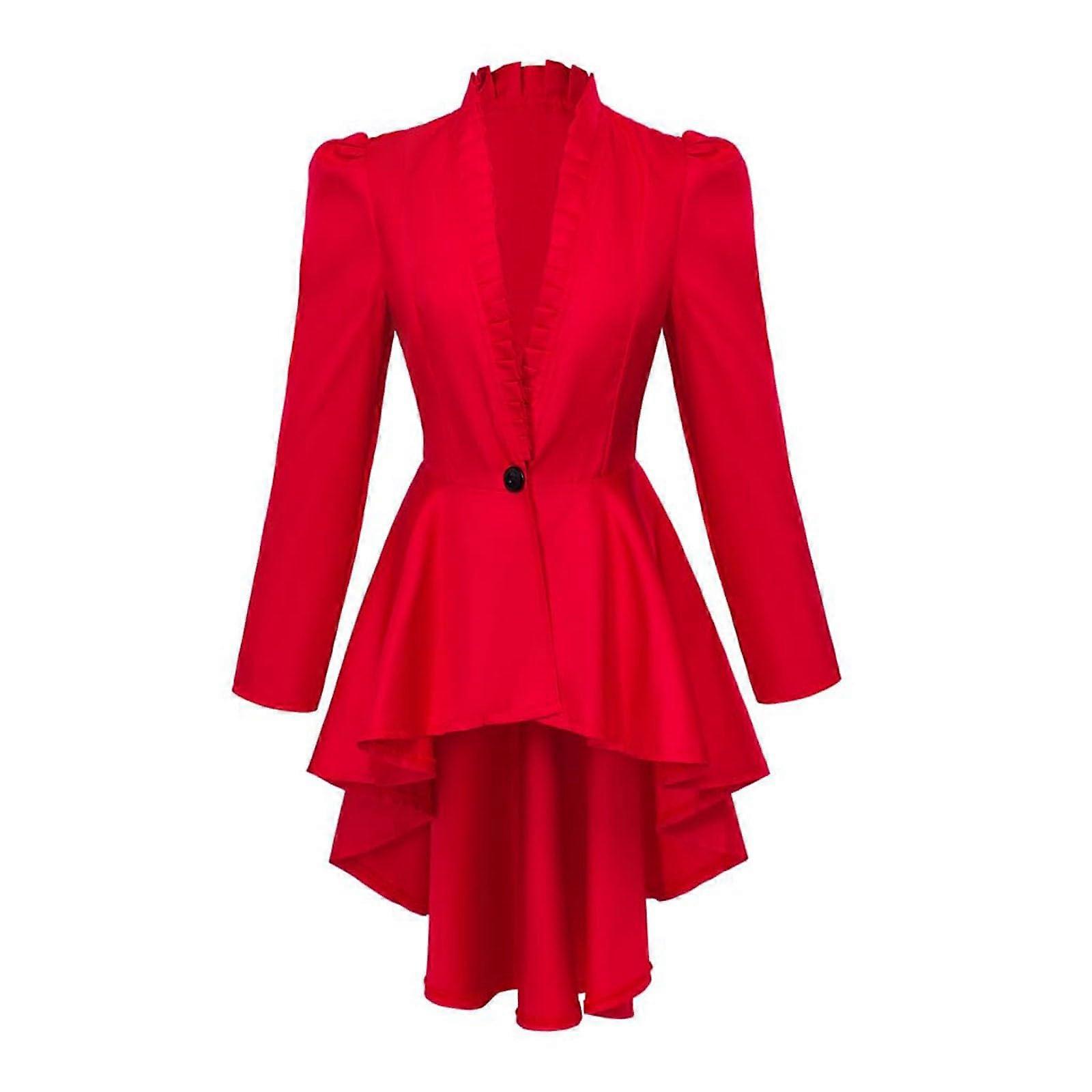 Womens Gothic Tailcoat Medieval Retro Jacket For Costume Long Sleeve Red Size S