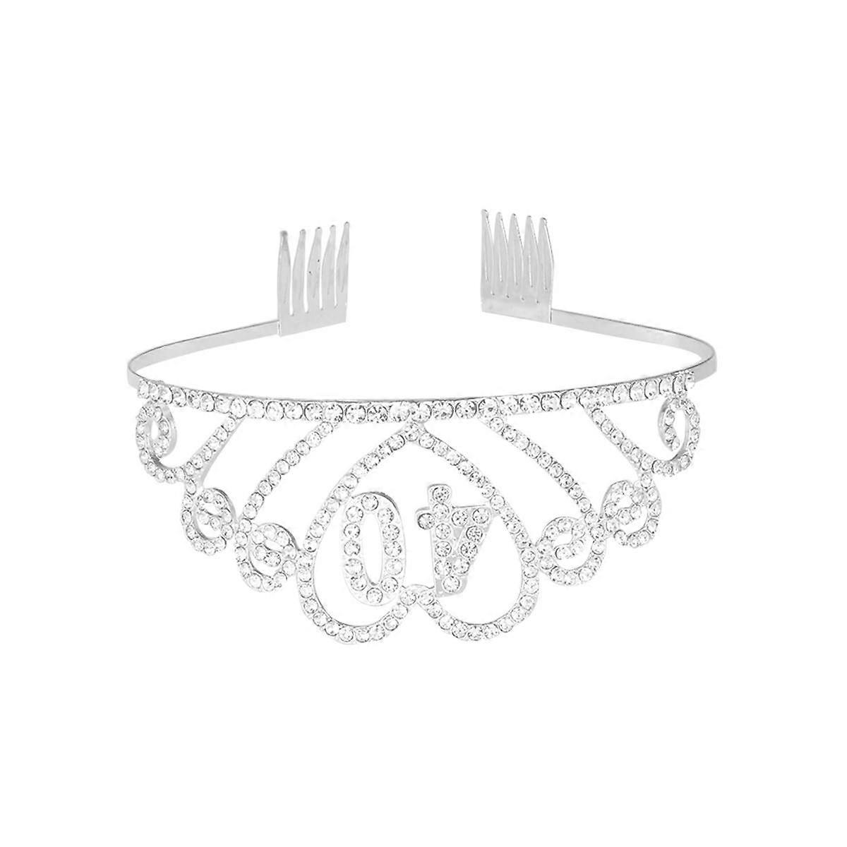 Silver Alloy and Rhinestone Birthday Crown for Decoration Charming Design Ideal for Parties 1PC