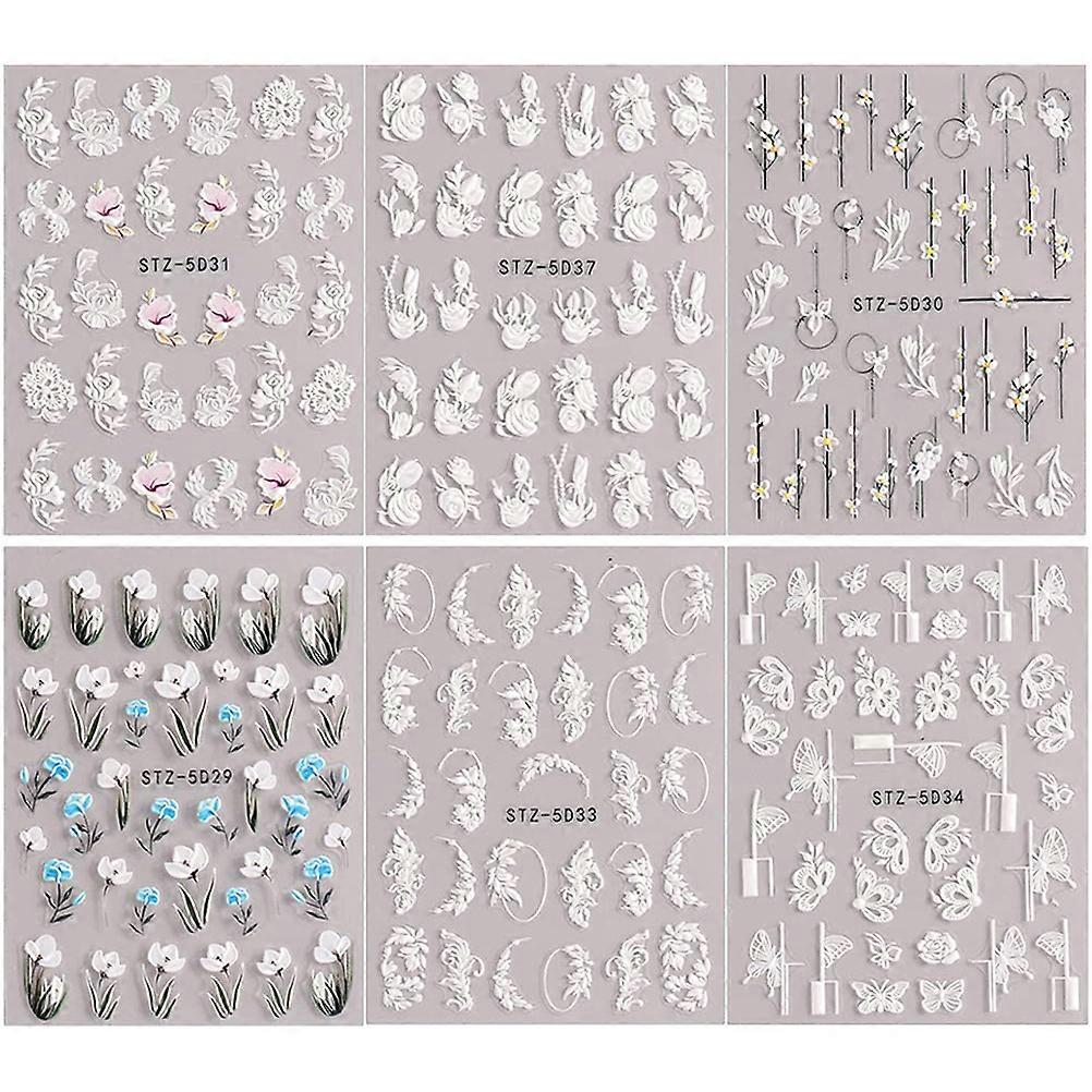 Elegant 6 Sheets Flower Nail Stickers with Leaf Design Easy to Apply Nail Art Decals for Women, Natural Look for Home or Salon Use