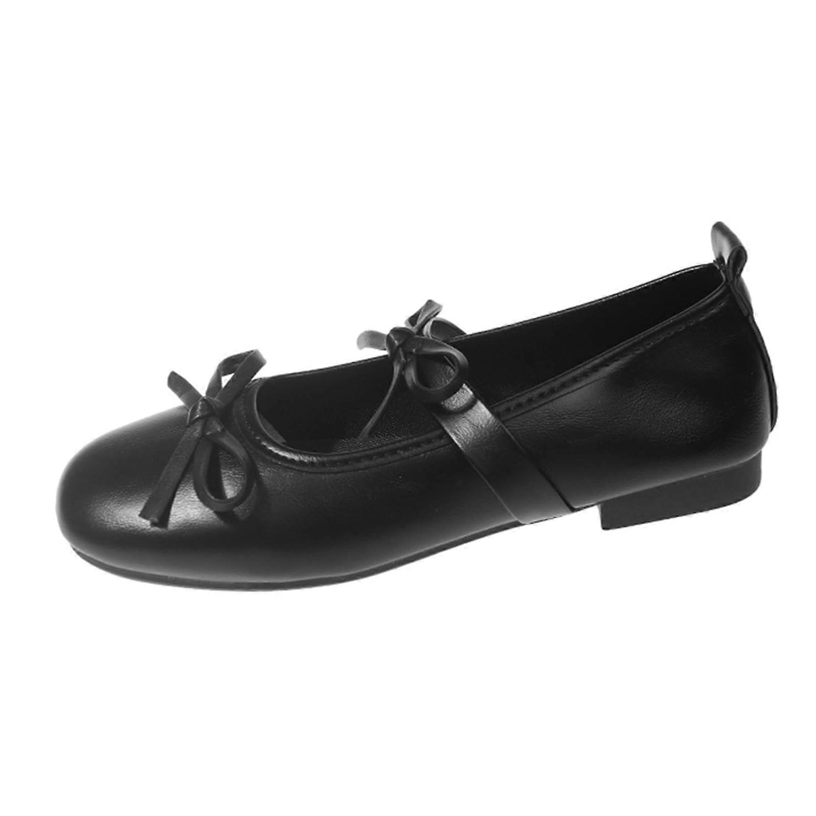 Blue 𝐊ITTEN Heel Autumn Beanie Shoes with Bows and Low Heels Point Shoes (Black, 5)