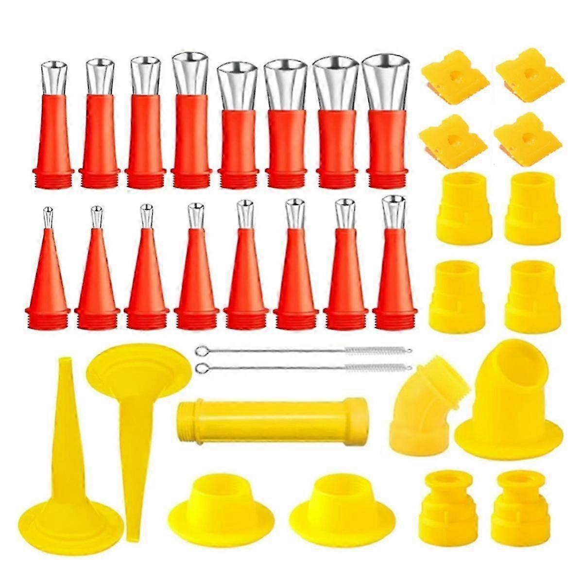 Universal Integrated Rubber Nozzle Tool Set, 33 Piece Caulking Tool Stainless Steel Caulking Nozzle Applicator Set