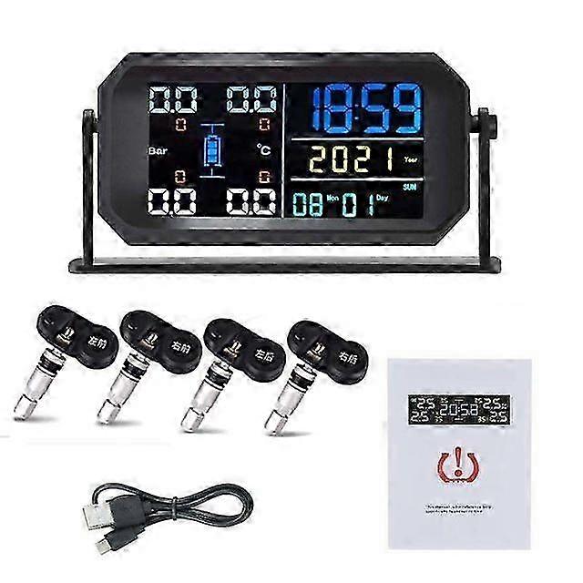 Solar TPMS Sensor Digital USB Car Tire Pressure Monitoring Automoti...