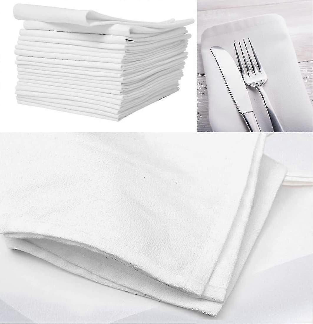Unbrand COTTON NAPKINS WHITE HANDMADE TABLE COCKTAIL DINNER LINEN - 50cm x 50cm - Set of 10 - Hotel