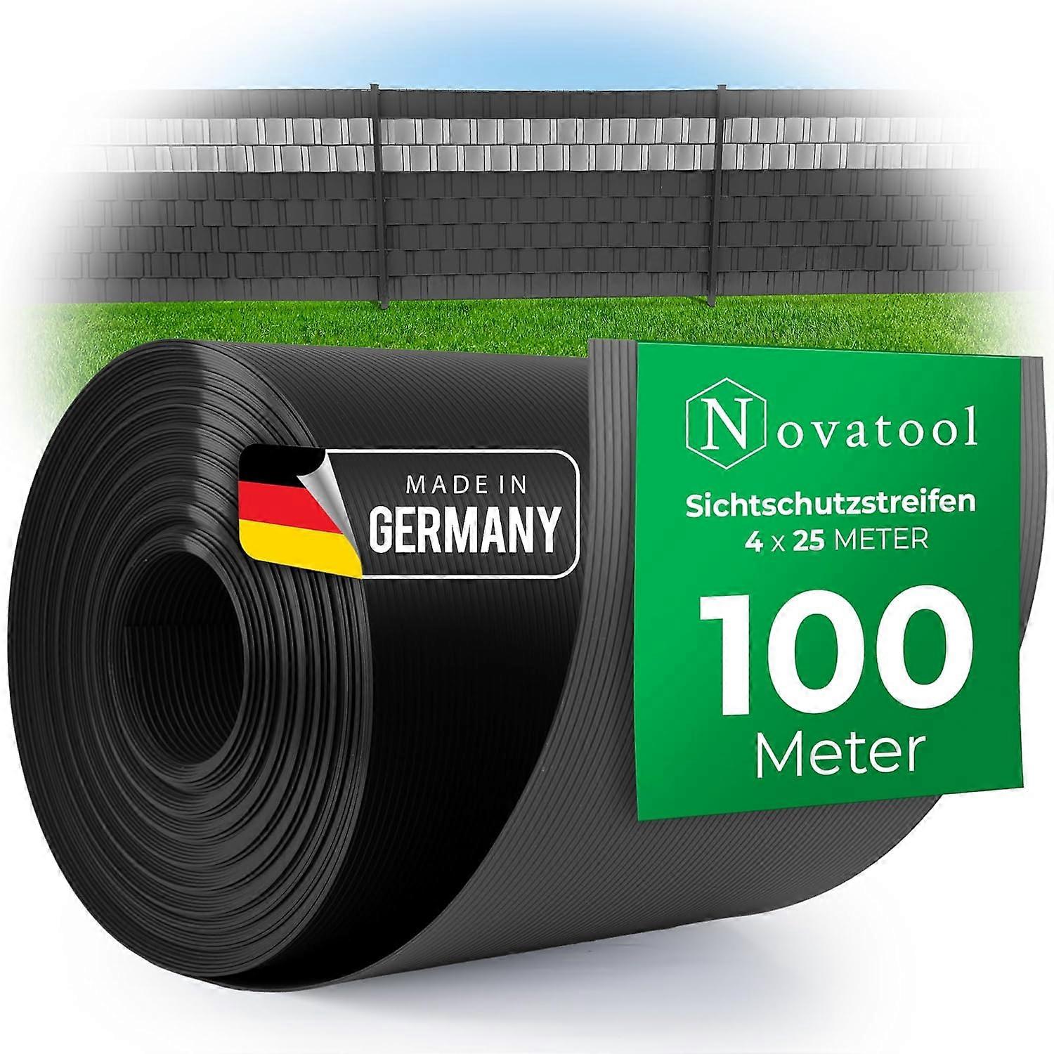Novatool 4x 25m Rolle PP PREMIUM Sichtschutzstreifen für Doppelstabmatten ANTHRAZIT 19 cm hoch - 40 REIHEN Stabmattenzaun Sichtschutzstreifen GRAU mit
