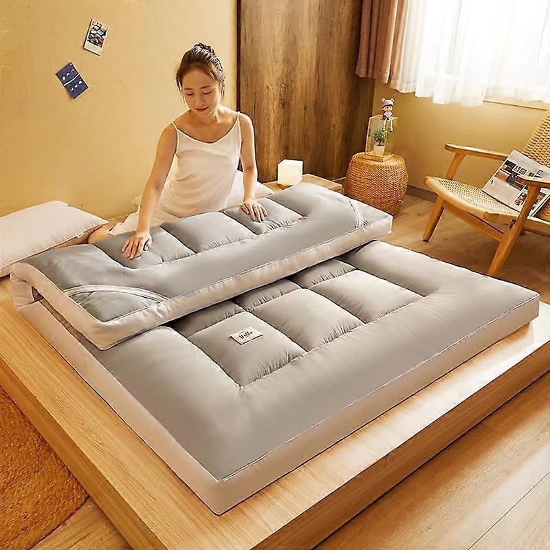 Japanese Futon Mattress, Single/Double Foldable Portable Sleeping Pad, Breathable NonSlip, Grey 120x200cm