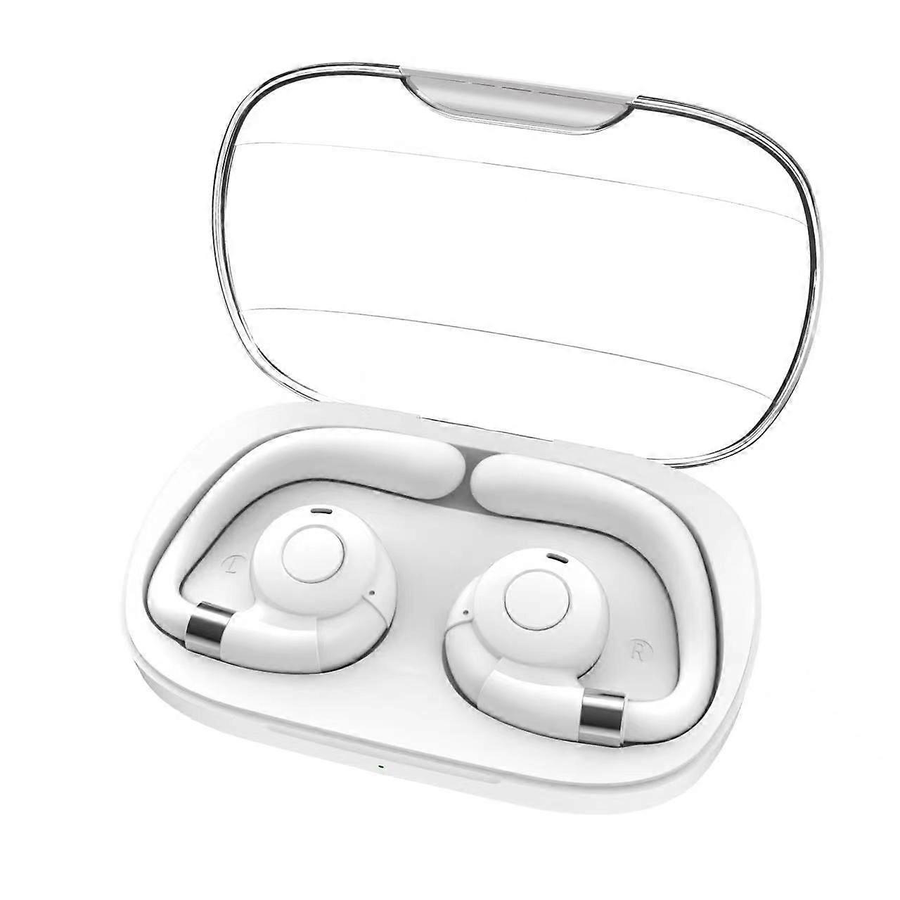 Earhook open earphones with microphone Bluetooth 5.3 with charging box IPX5 waterproof(White)