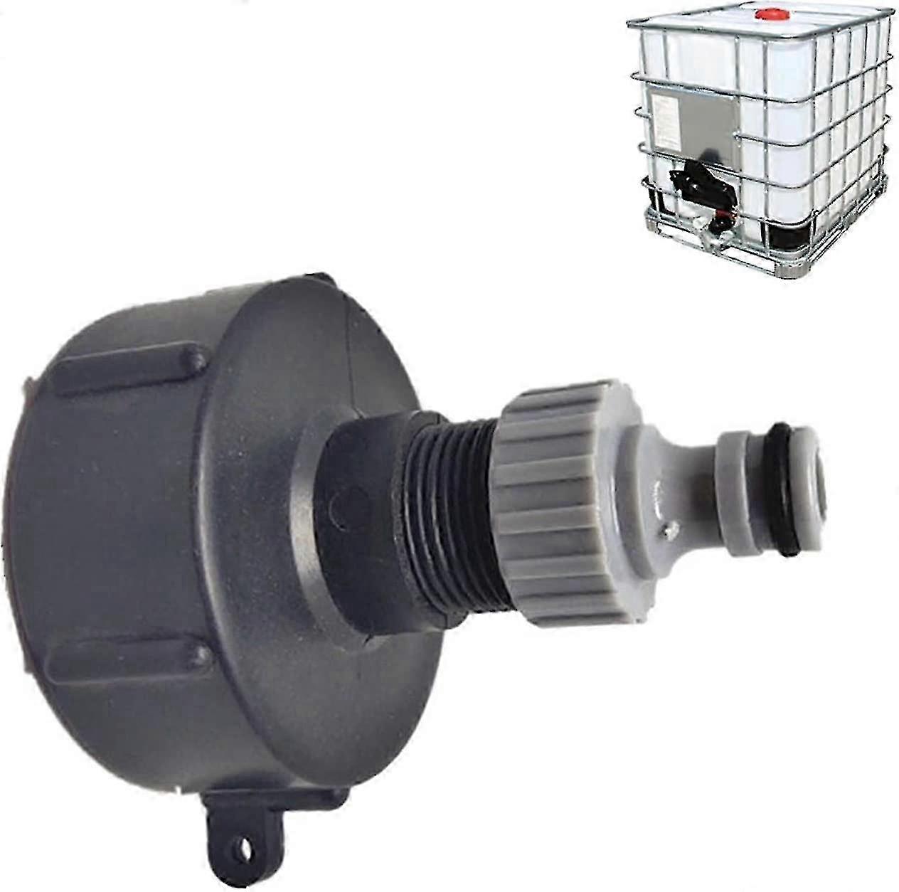 Quick connect fitting for 1000l tank, S60x6 multi-tank tap connection, hose connector for IBC tank adapter (plastic outlet, 3/4')