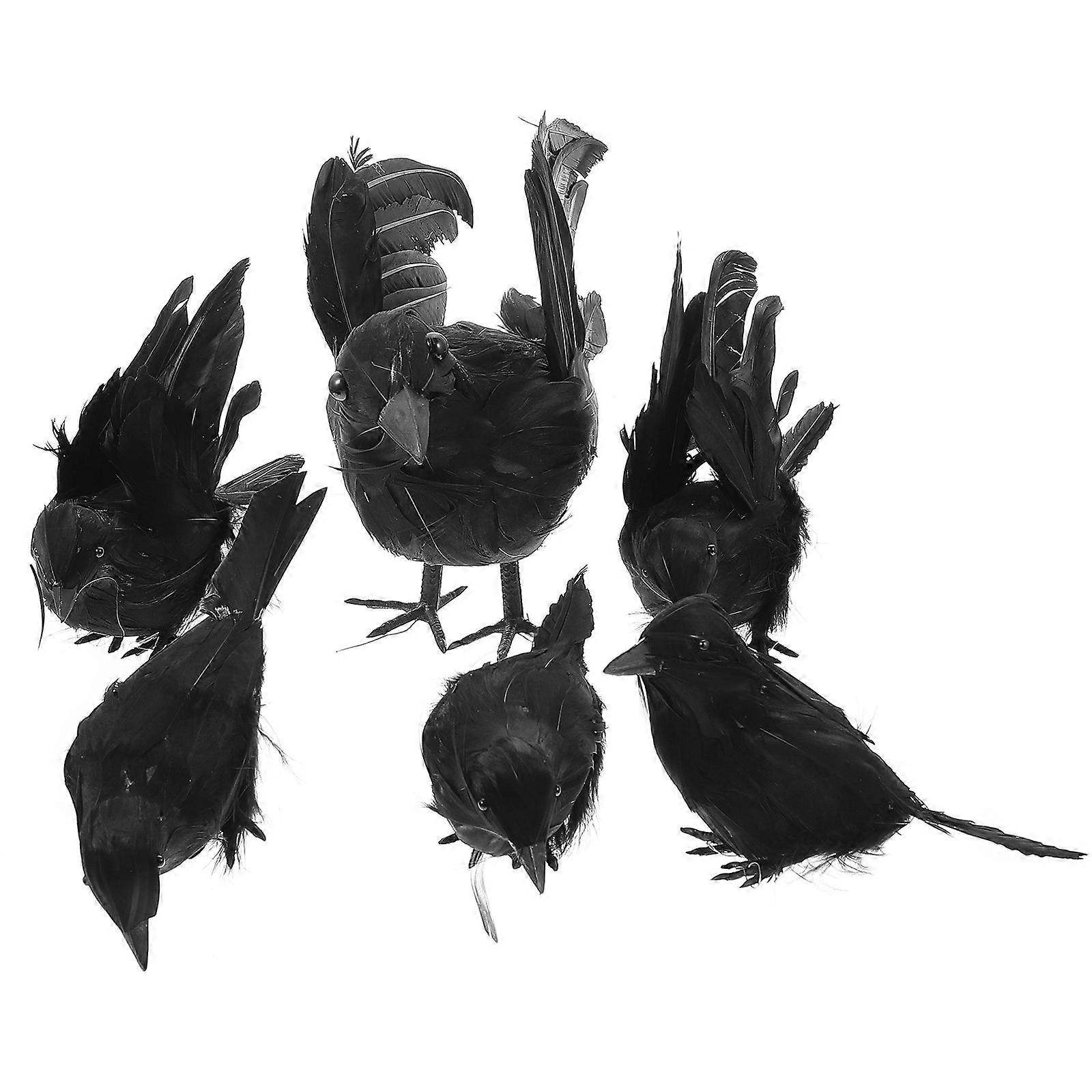 6pcs Halloween Crow Models Small Plastic Crow Modeling Decors Simulation Crow Decors