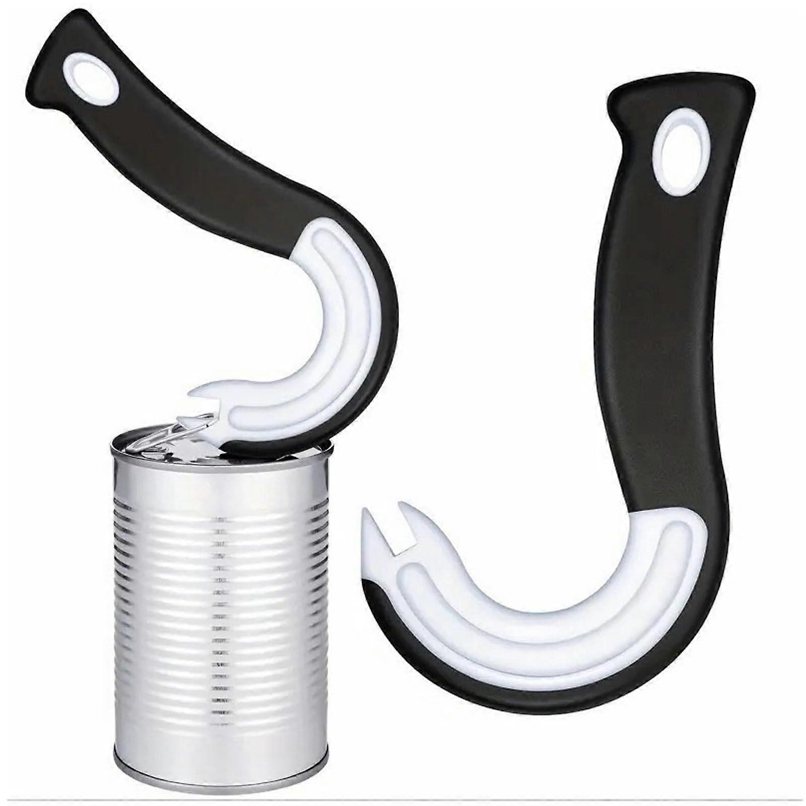 Ring Pull Can Opener 2Piece Set, JShaped KitchenAid Opener For Arthritis Hands, Manual Pull Helper, Locking Ring, Black