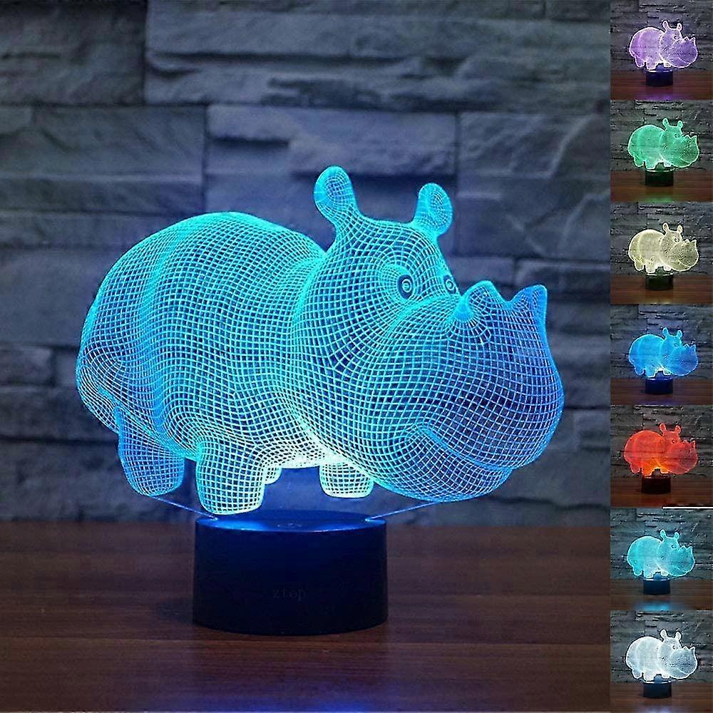 3D Optical Illusion Hippo Sensor Night Light with Smart Touch &amp; Remote 7 Colors