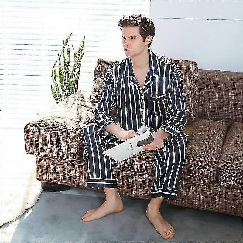 2025 Yeni Erkek Uzun Kollu İpek Saten Klasik Baskılı Pijama Takımı Lüks İpeksi Pijama Pijama Takımı-2025