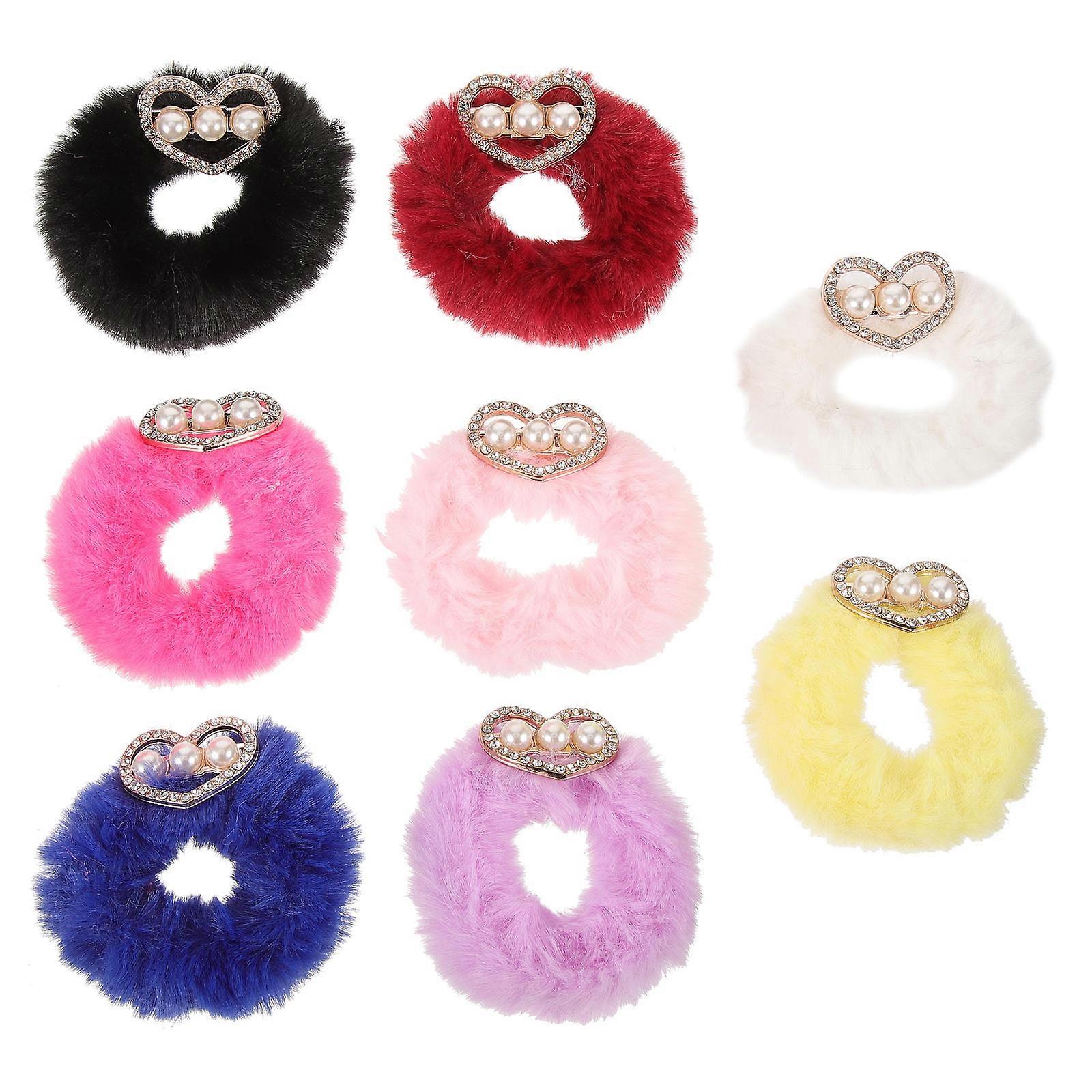Fuzzy Hair Ties for Girls 40Pcs Elastic Fluffy Rhinestone Scrunchies