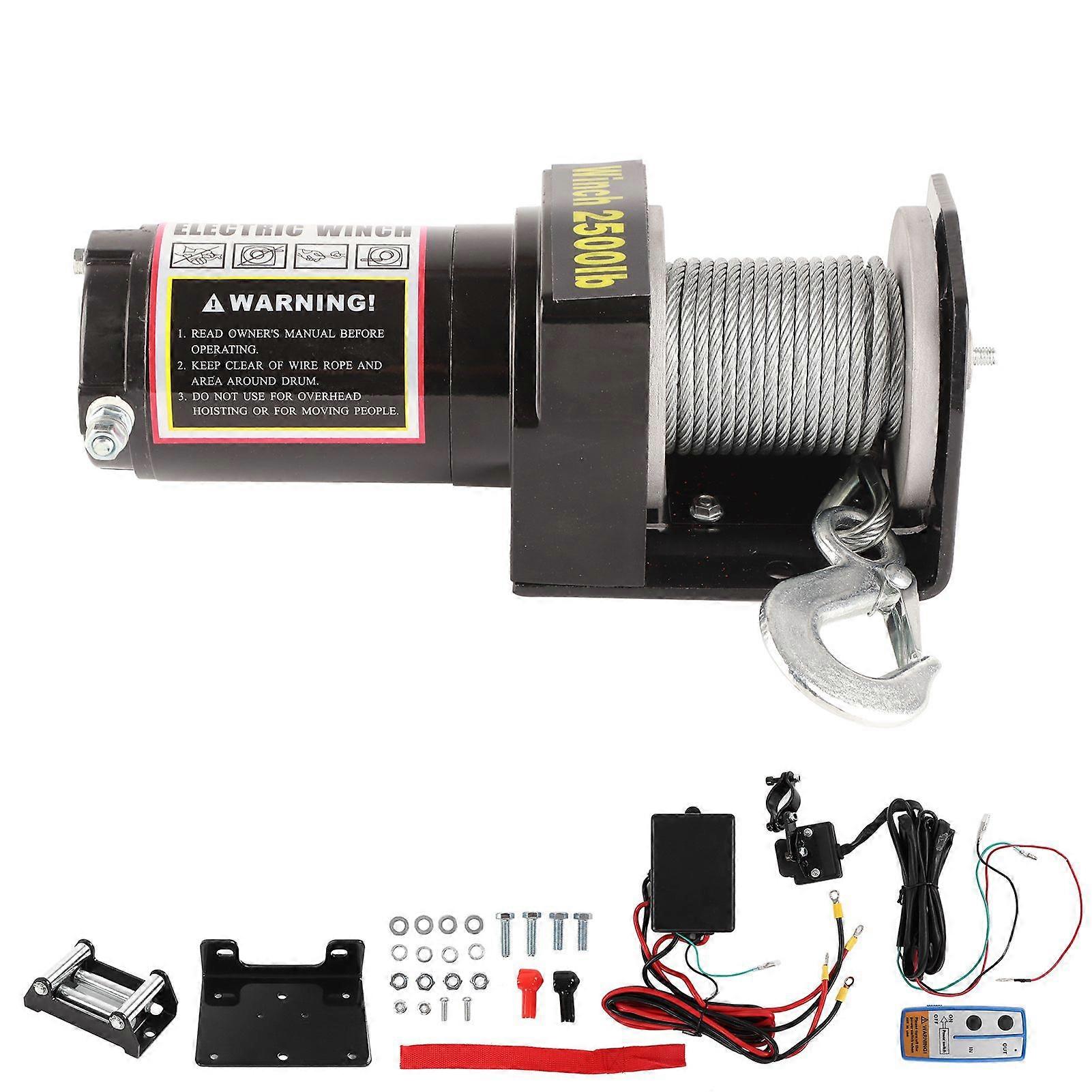 Electric Power Tow Winch with Remote Control Low Noise DC 12V 2500lb for ATV UTV