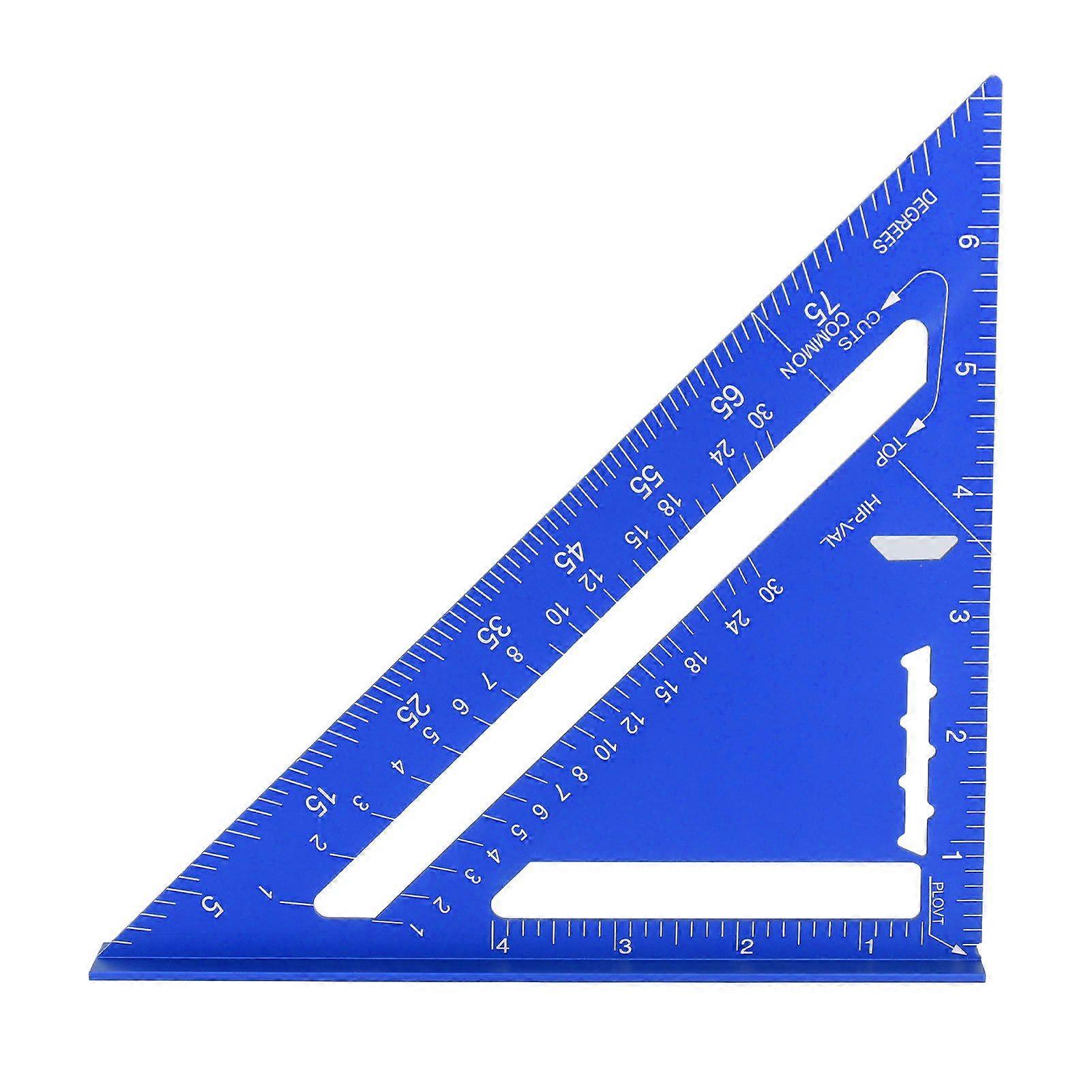 Carpenter Square 7in Woodworking Imperial Rafter Measuring Tool 90 45 Degree Metal Aluminum Alloy Triangular Ruler Blue