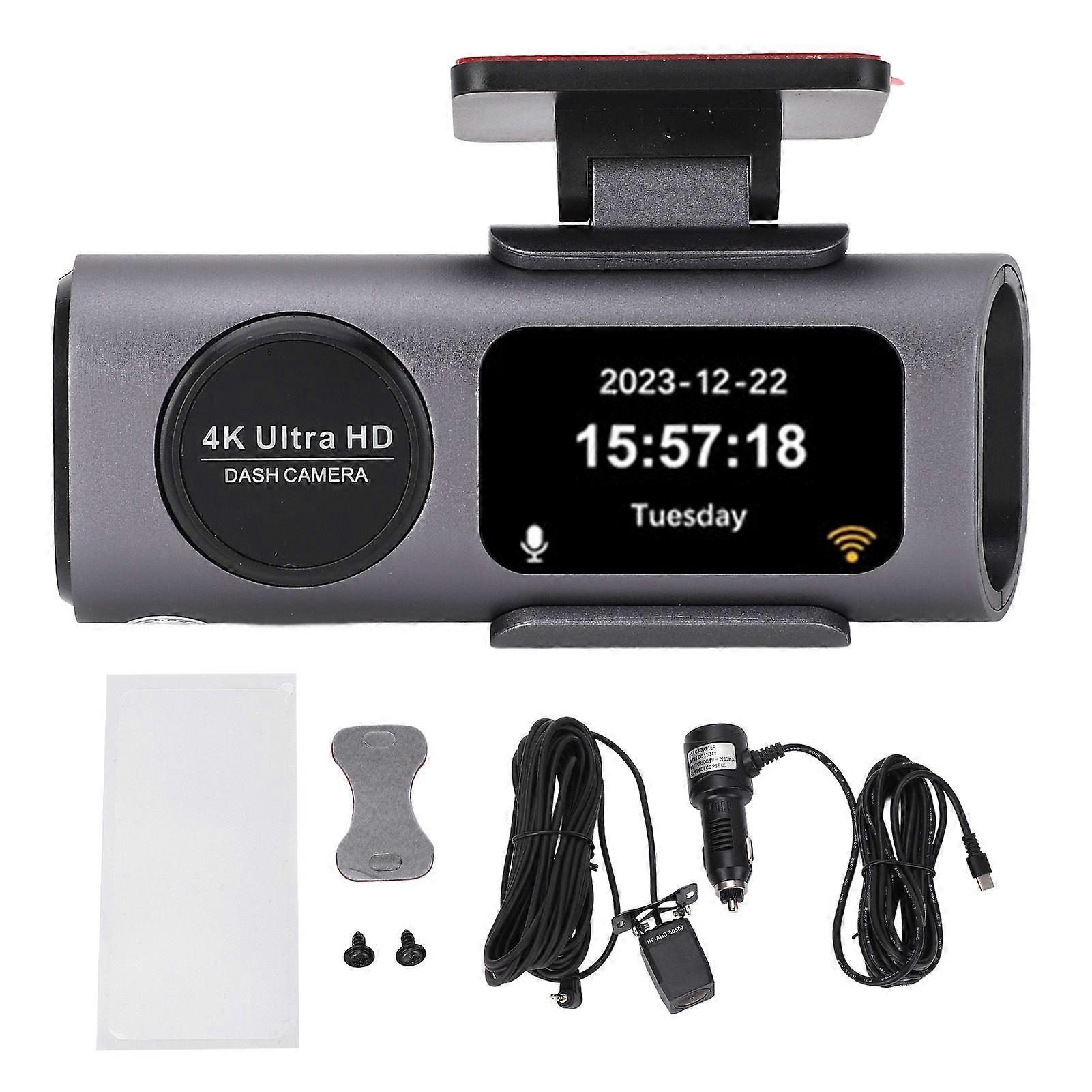 Dash Camera 4K Front 1080P Rear Dual Lens Wide Angle Night Vision Loop Recording Gravity Sensor 24H Parking Surveillance Car Driving Recorder