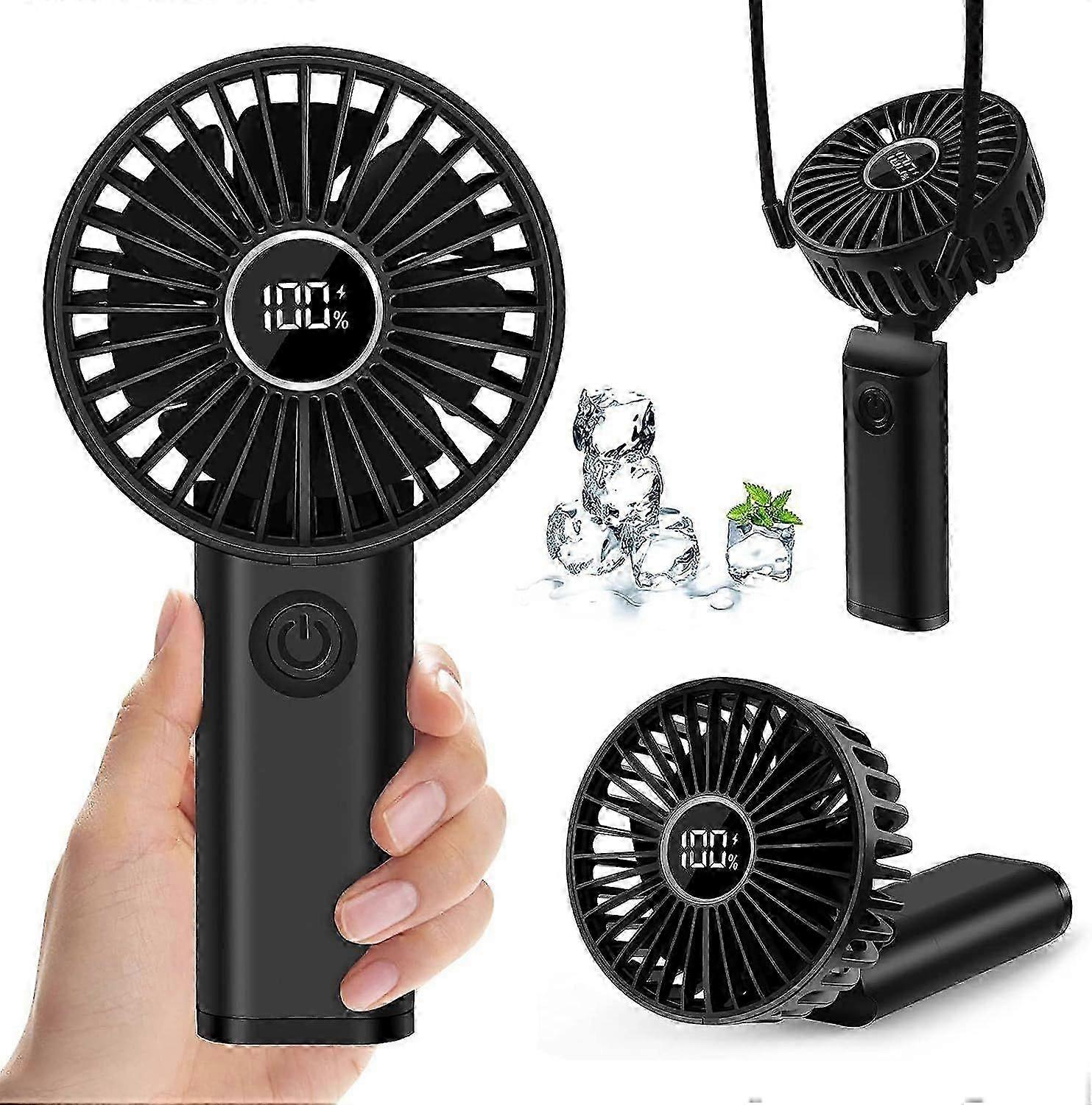 Mini ventilateur portable avec batterie 3600mAh - Conception pliable 4 en 1, 3 vitesses et affichage LED