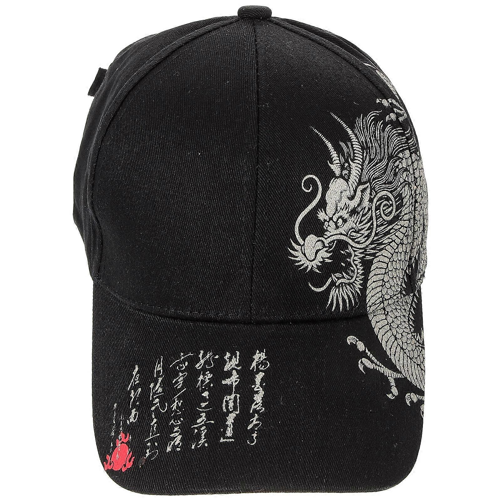 Cap Dragon Pattern Outdoor Activities Cotton Black for Uv Shield 1Pack