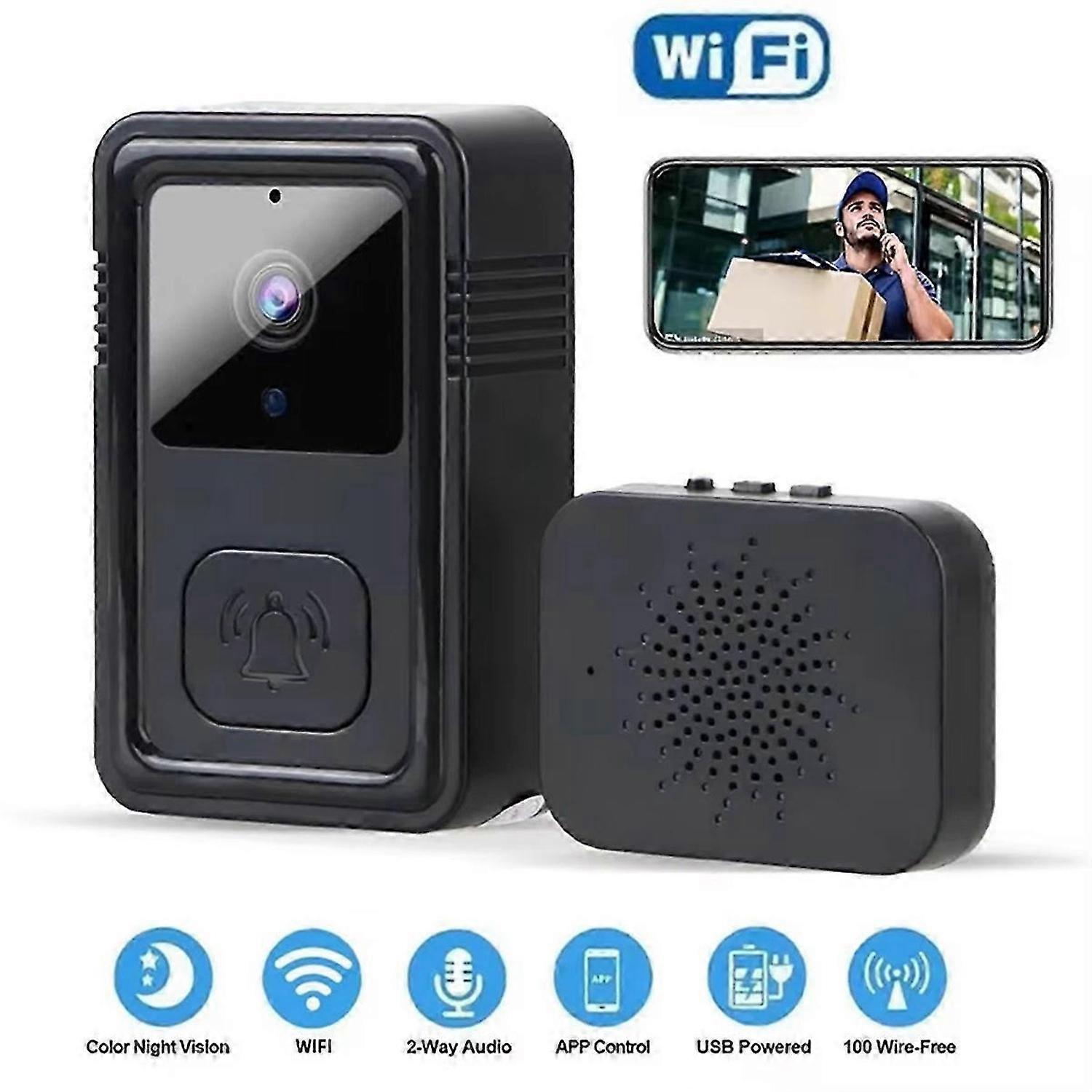 Wireless WiFi Doorbell Camera Video Two-Way Intercom Doorbell Black