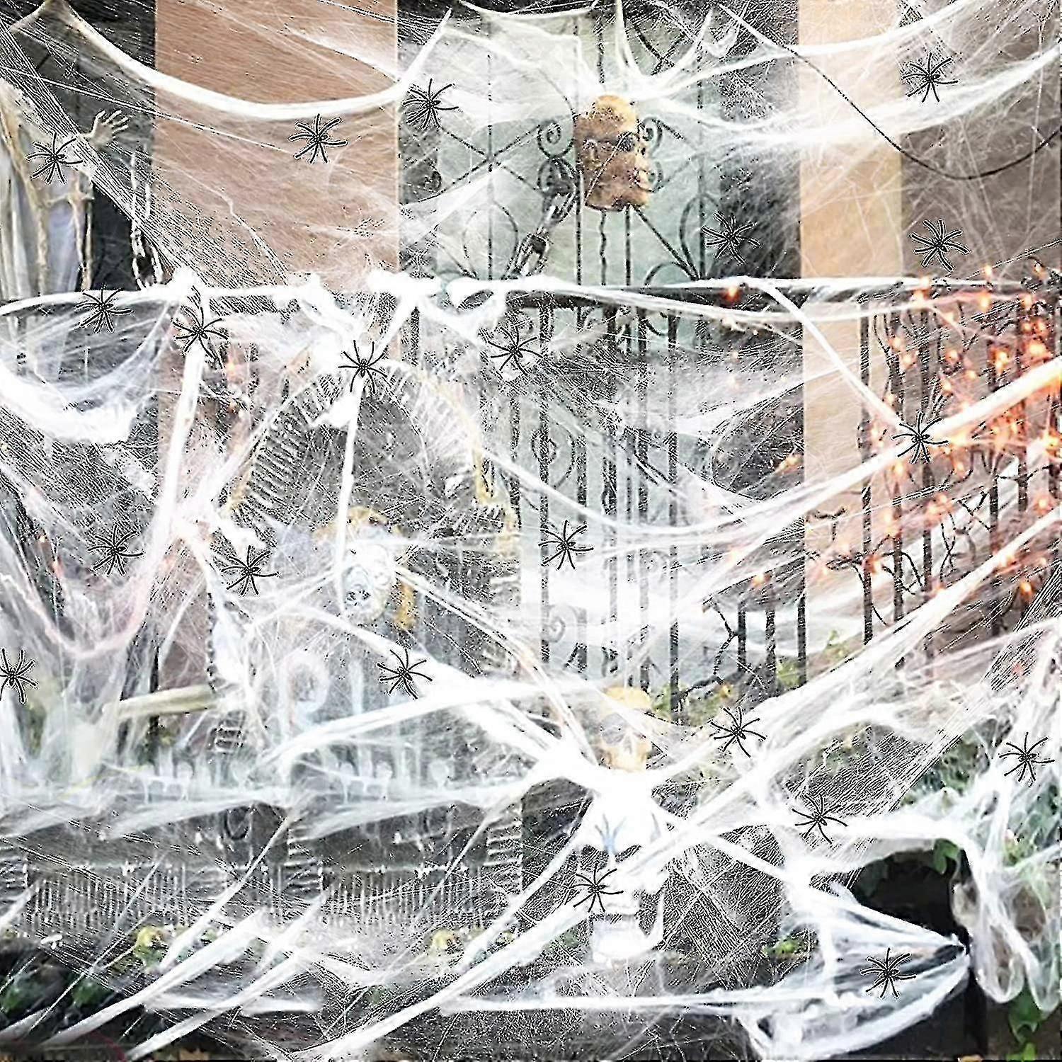 Halloween Decorations - 40g Stretch Cobwebs And 100 Small Spiders For Yard And Garden | Halloween Party Decor (stretch Cobwebs) - JA