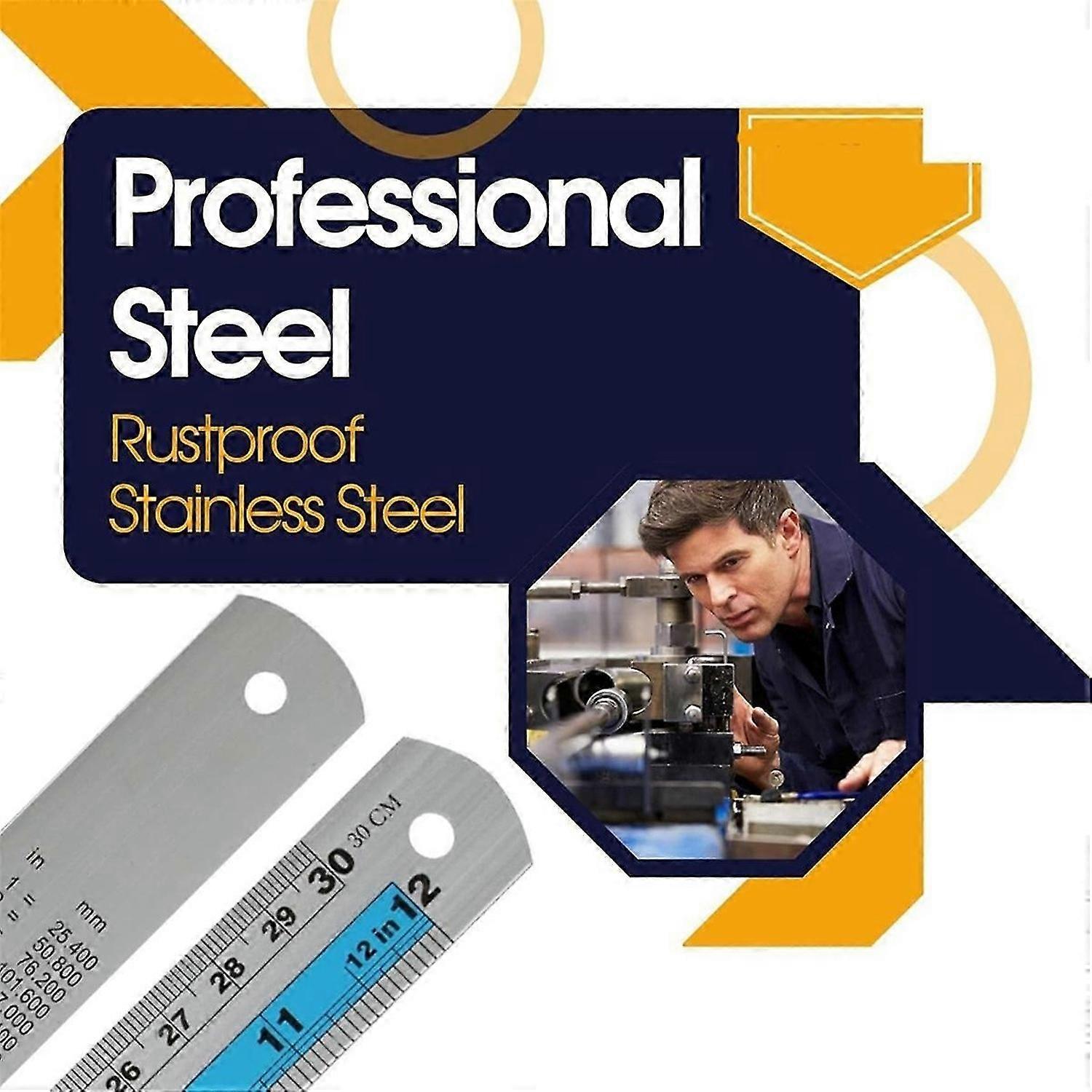 12+6 Inch Metal Ruler Set-Straight Edge Ruler Has Both Imperial and Metric Measurements, Perfect for