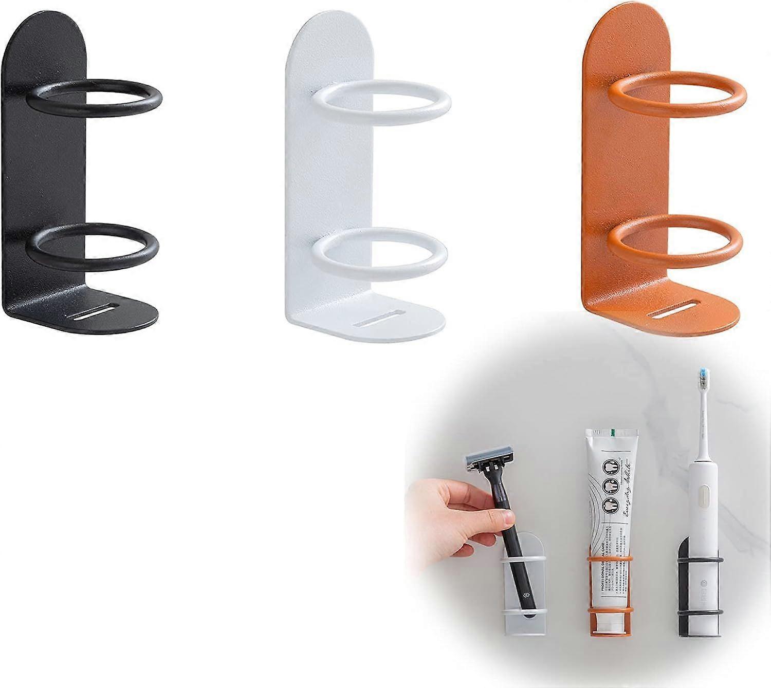 Bathroom Toothbrush Holder - Wall Mounted - (Black+White+Orange) 3pcs