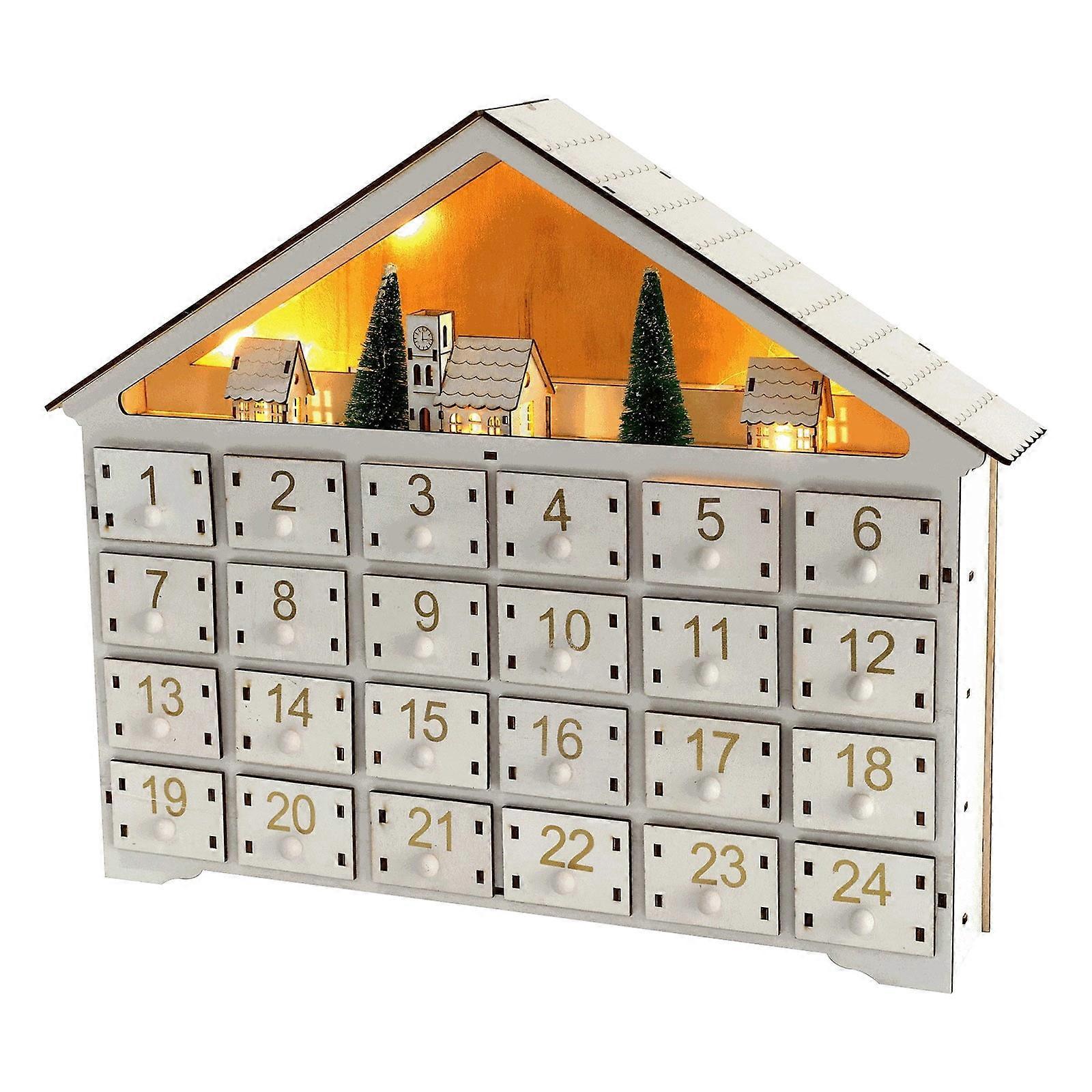 Yoloke Christmas Wooden Advent Calendar with LED Lights - 24 Storage Drawers for Candy, Gifts & Snacks