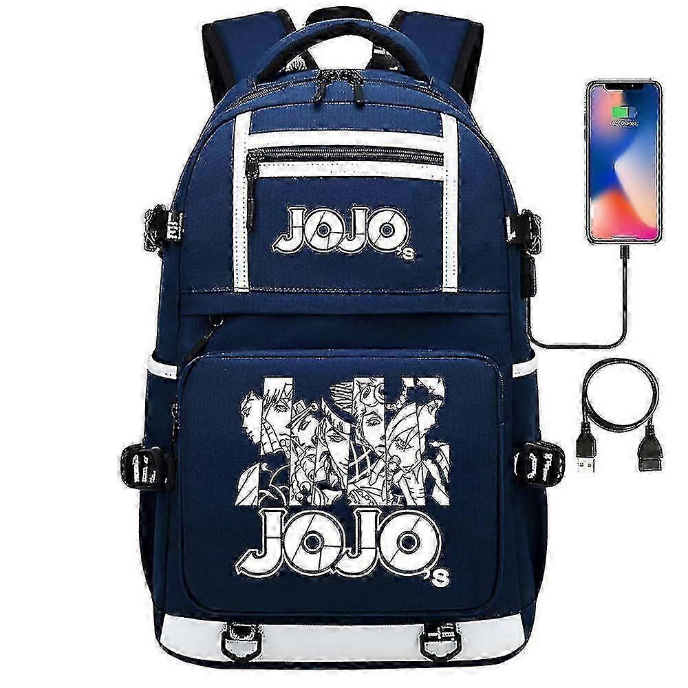 Svart Jojo's Bizarre Adventure Usb Port Ryggsäck Väska, Skolbok Studenter Utomhus Axelbokväska Ryggsäck Cosplay