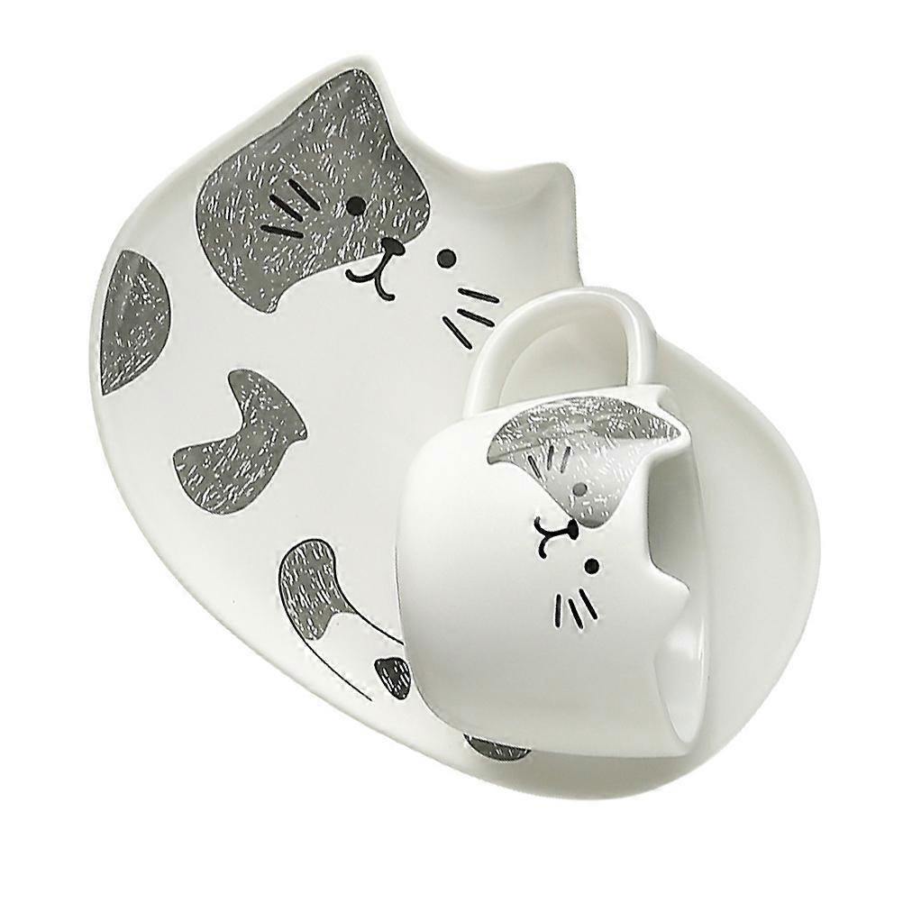 Cat Ceramics Mug Saucer for Drinking 1Set Ceramic Cup in Grey Color