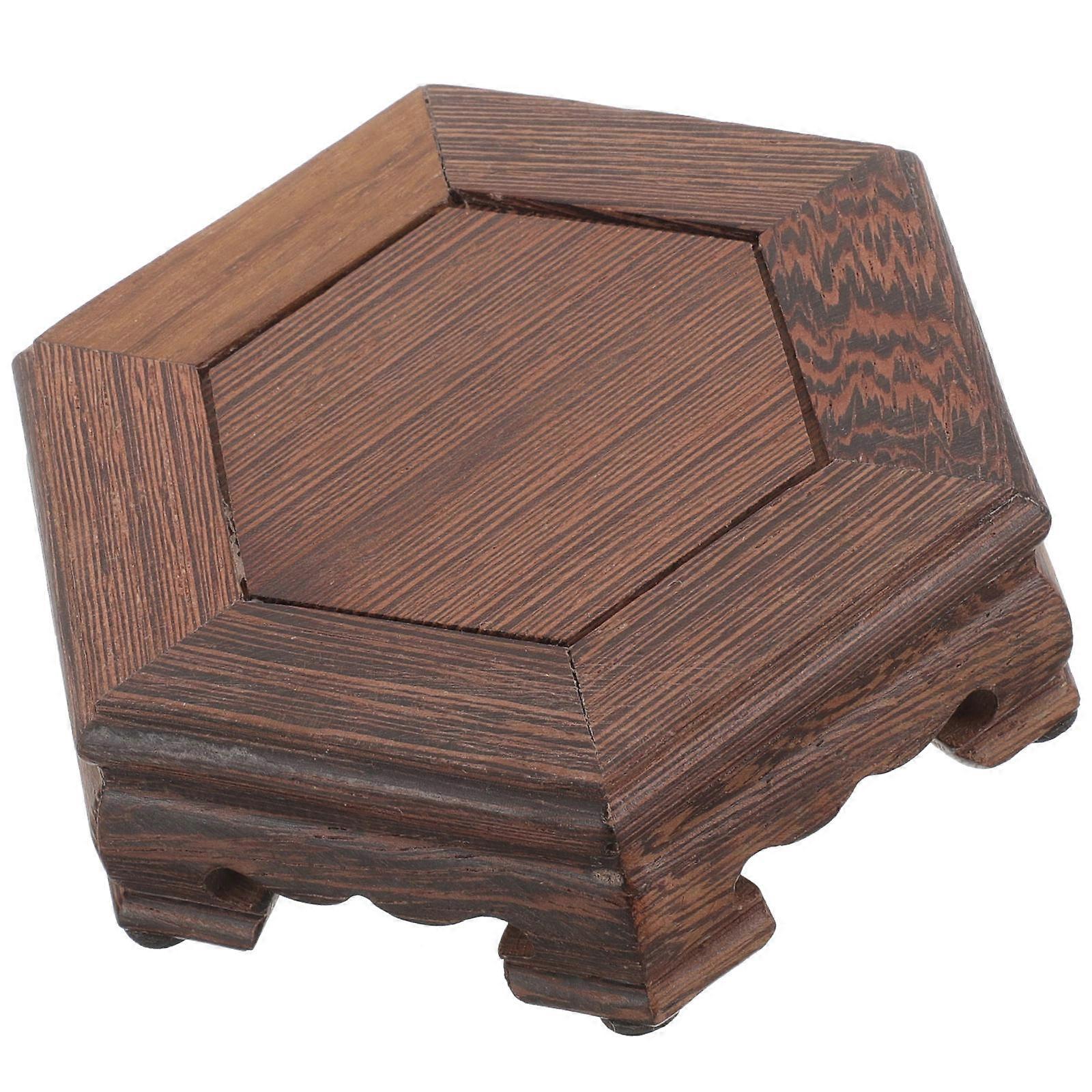 Wooden Plant Stand for Display Use 2Pcs Brown Hexagon Base