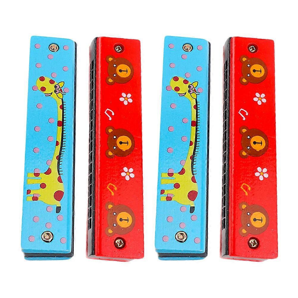16 Hole Harmonicas Wooden Harmonica for Kids 4Pcs Assorted