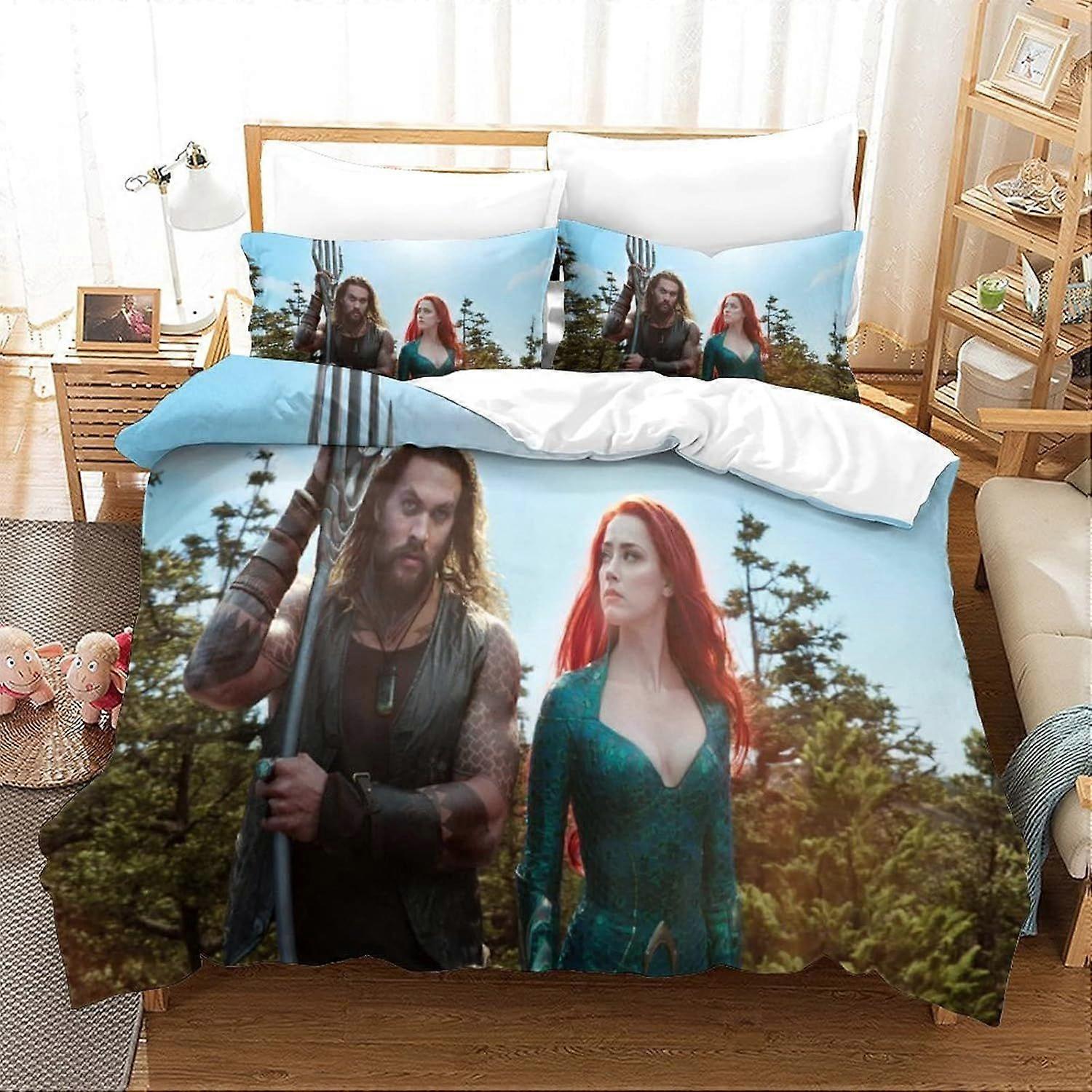 AM1252 Påslakan Set Aquaman Sängkläder Set Film Affisch Överkast Microfiber Sängkläder Täcke Set Täcke Kung 220x240cm