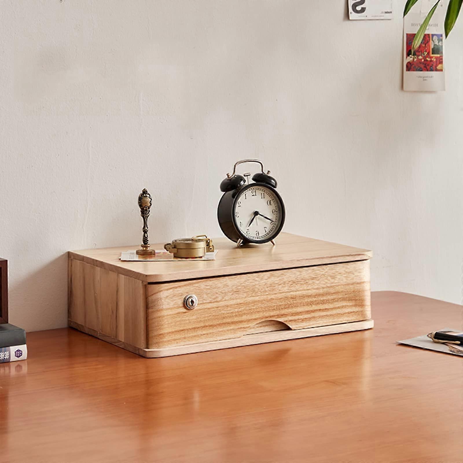 Wooden Desk Drawer With Lockable Drawers A4 File Storage Flat File Cabinet Office Desk OneLayer Organizer