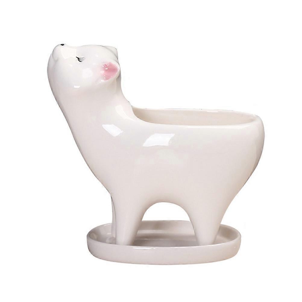 Succulents Flower Pot for Storage Use 3Pcs White Cat Design Ceramic