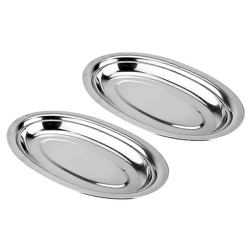 Stainless Steel Oval Plates for Snack Serving 2Pcs Silver Tray