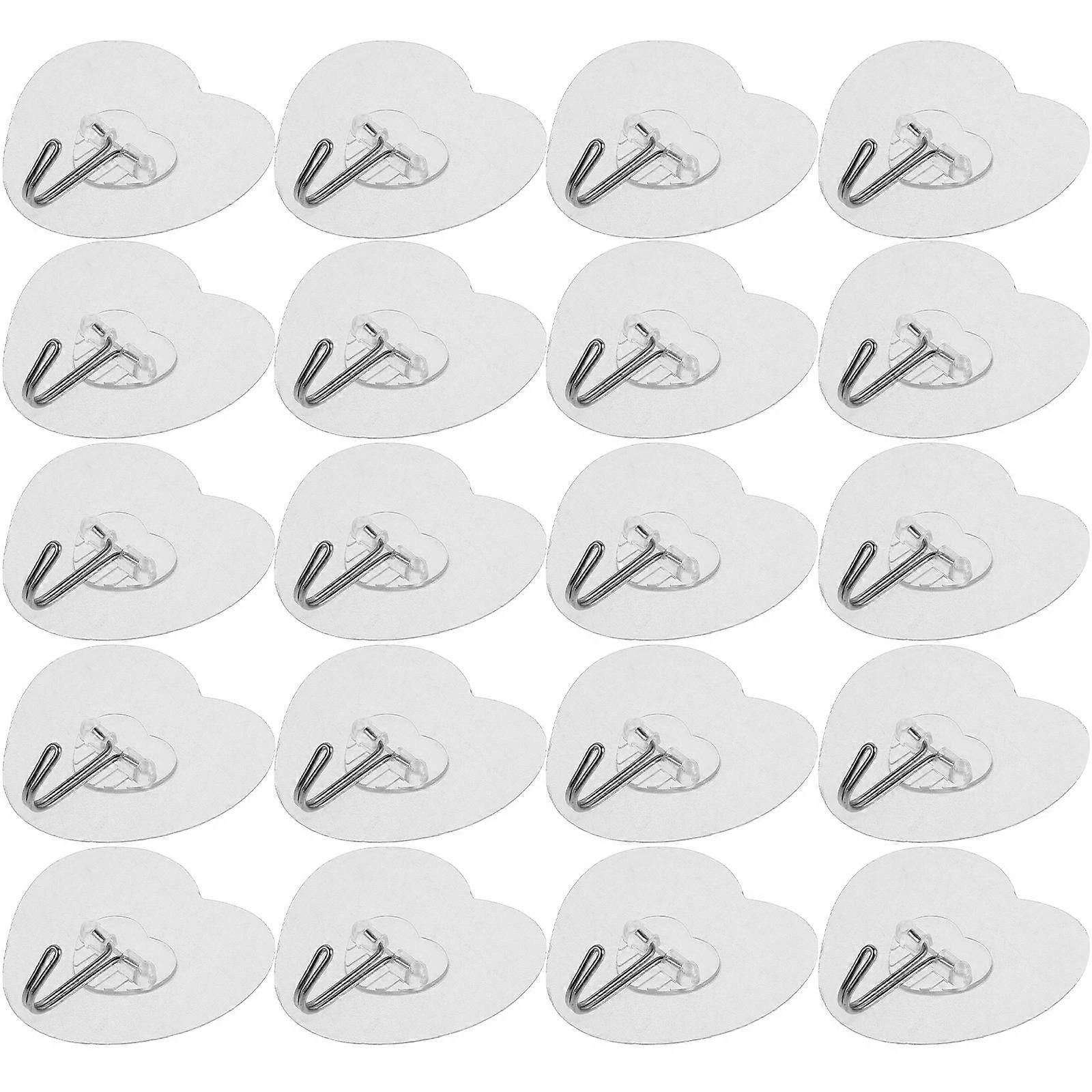 Heart Shaped Adhesive Hooks for Hanging Transparent Wall Hooks 60Pcs