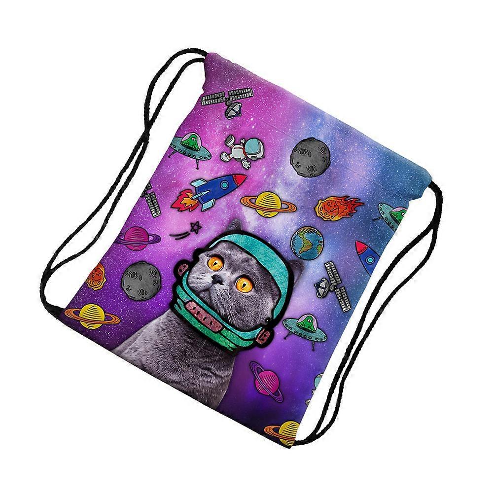 Drawstring Backpack Storage Bag for Outdoor Travel 3Pcs Space Cat Design