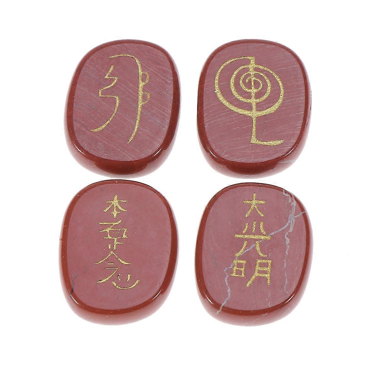 Engraved Red Palm Stones for with 8Pcs Chakra Gemestones