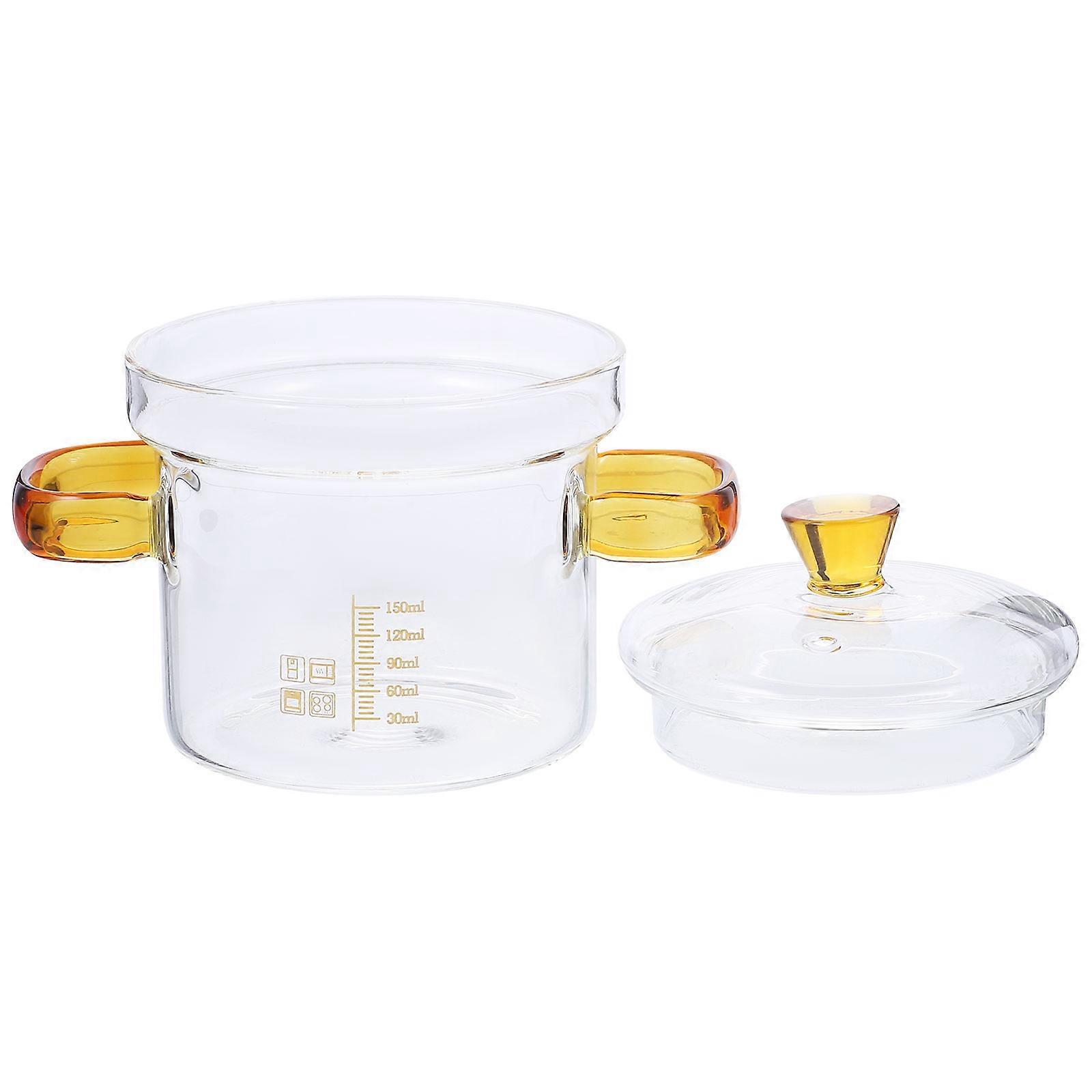 Glass Cooking Pot for Soup 3Pcs with Lid Double Handle Transparent